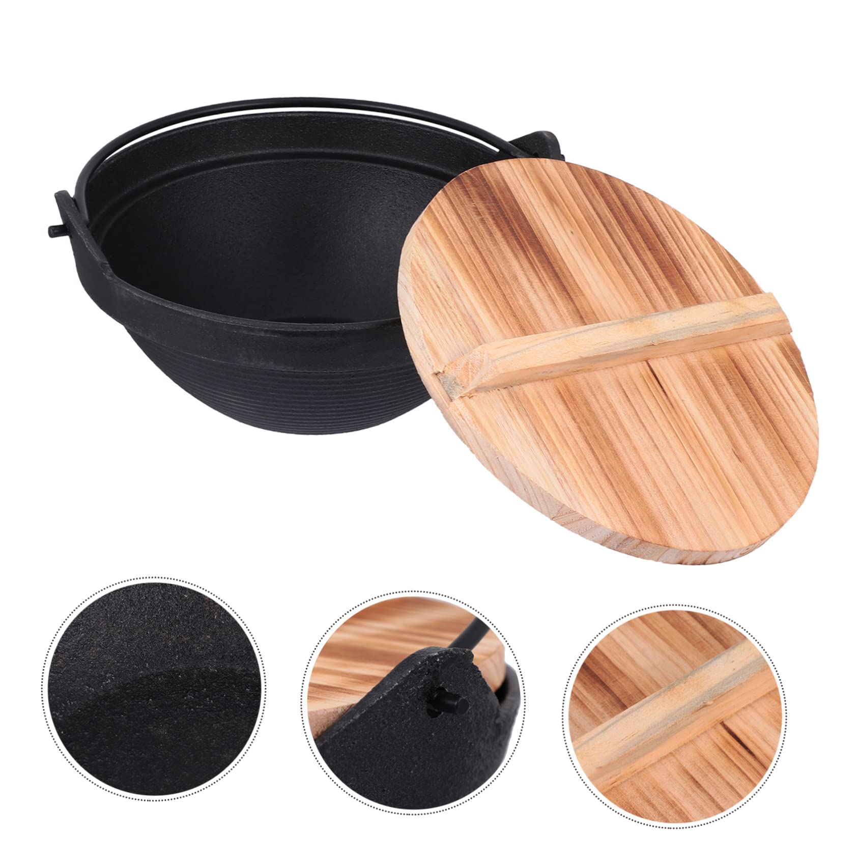 BRIGHTFUFU 1 set Outdoor Cast Iron Hanging Cooking Pot with Lid Lightweight Non Stick High Temperature Tolerance for Stewing Chicken Cooking Porridge for Camping and Picnics