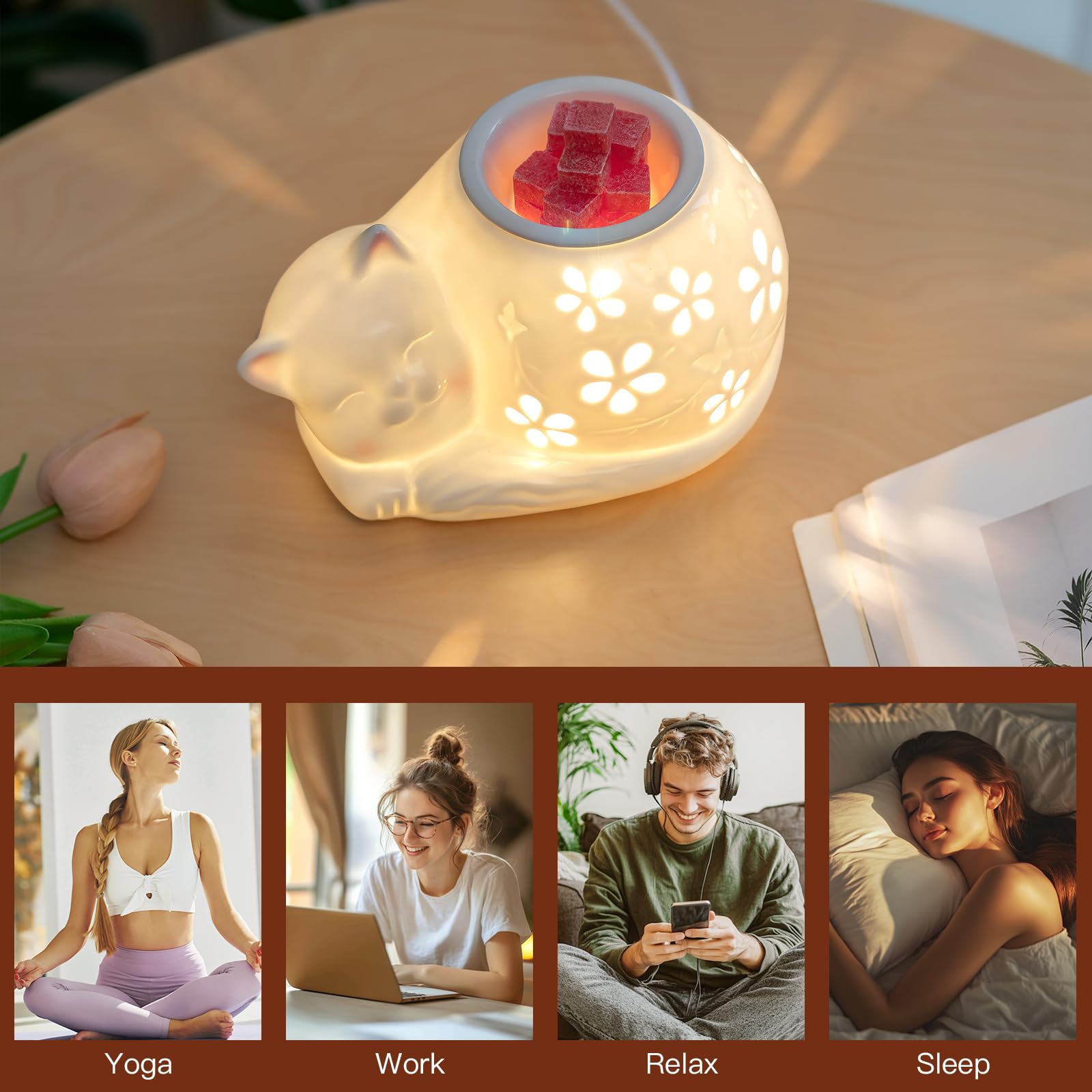 Elektrische Duftlampe Aus Keramik – Wachsschmelzwärmer, 9 Cm Durchmesser, 12,8 Cm Hoch, Dimmbar, Für ätherische Öle & Duftwachs, Weiß ätherische Öle Diffusor
