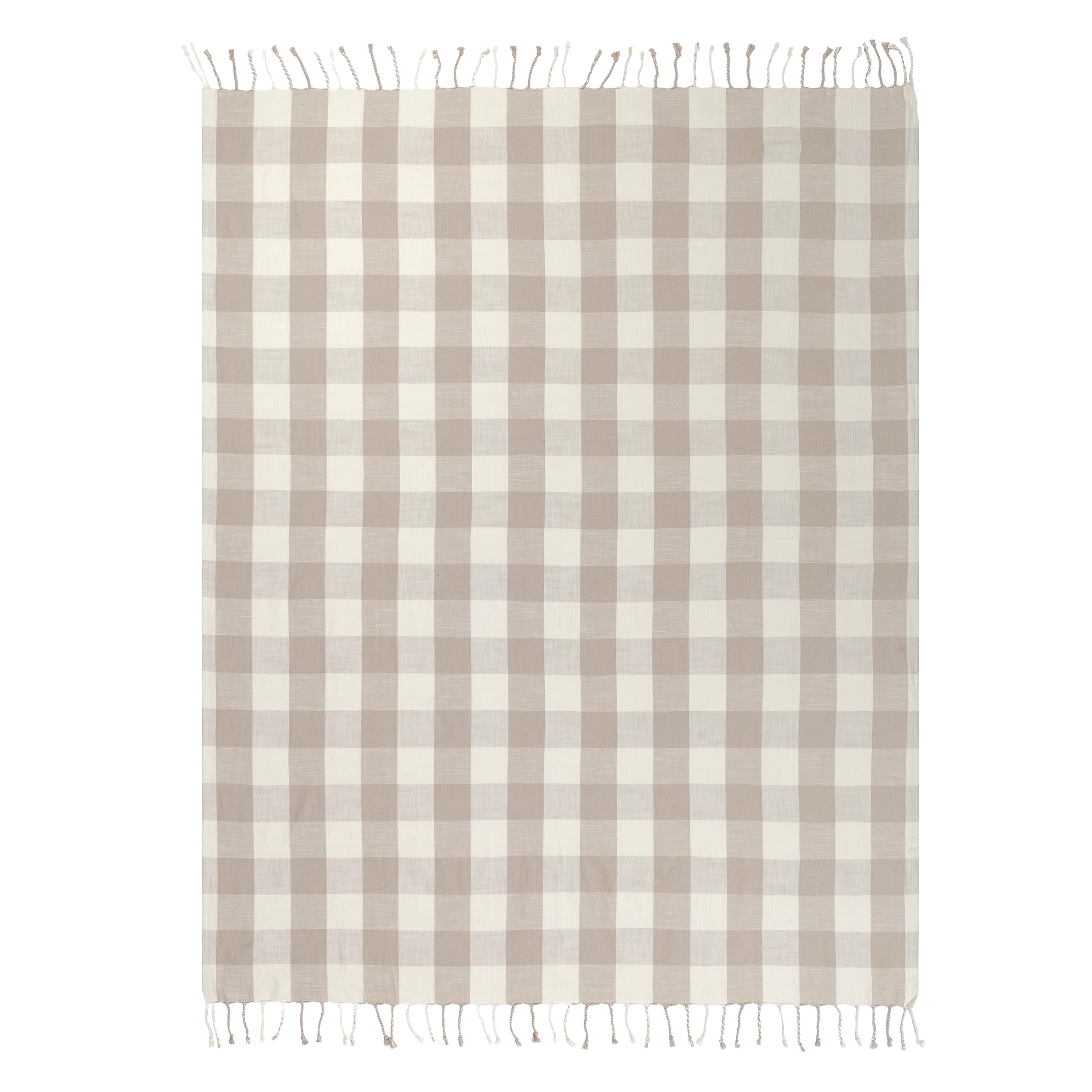 Yard Manta de algodón 100% con borlas y Cuadros Chesil Natural - 130x170cm