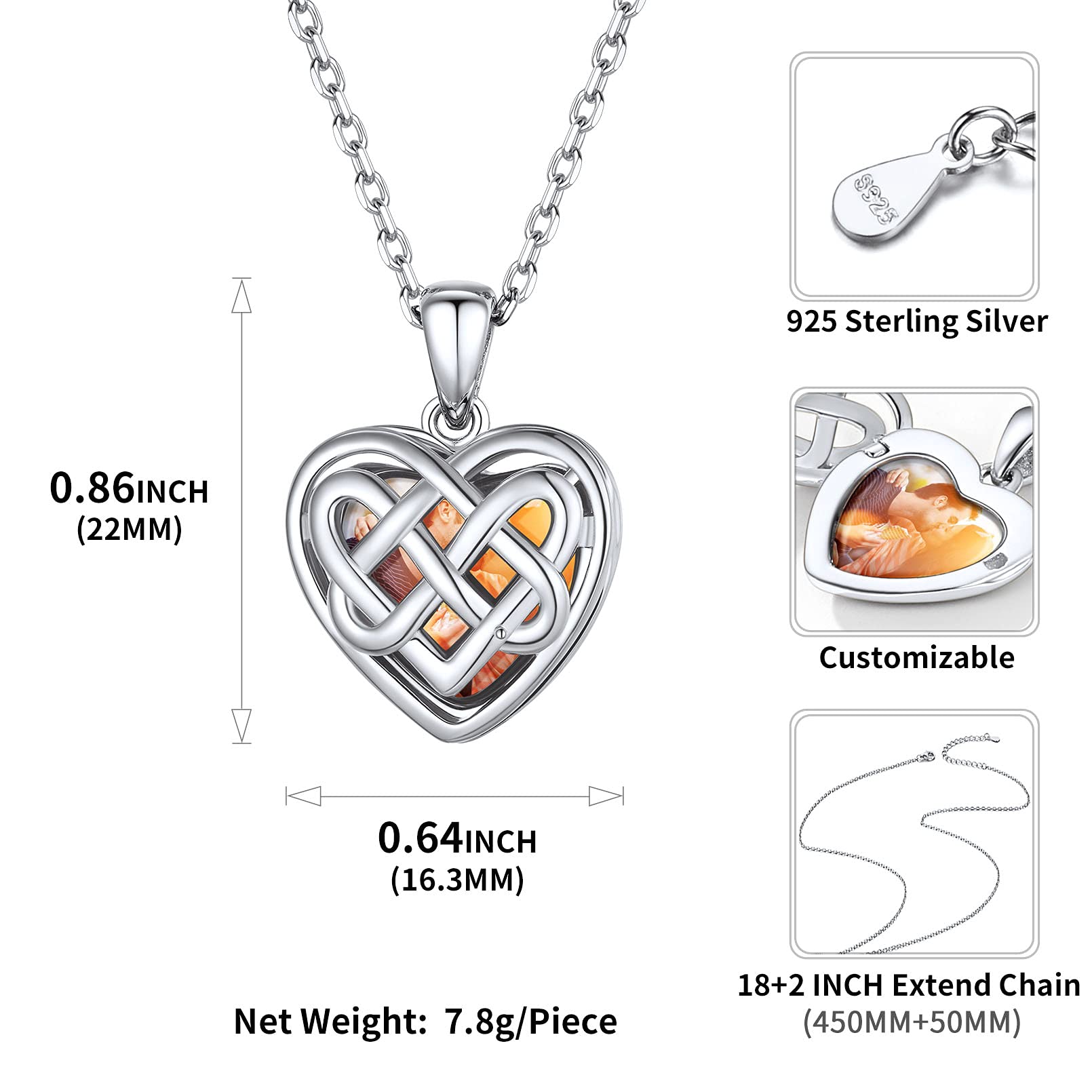 ChicSilver Collana Cuore Argento Personalizzato Foto e Incisione Argento 925 Ciondolo Cuore Portafoto Ciondolo Portafoto Argento 925