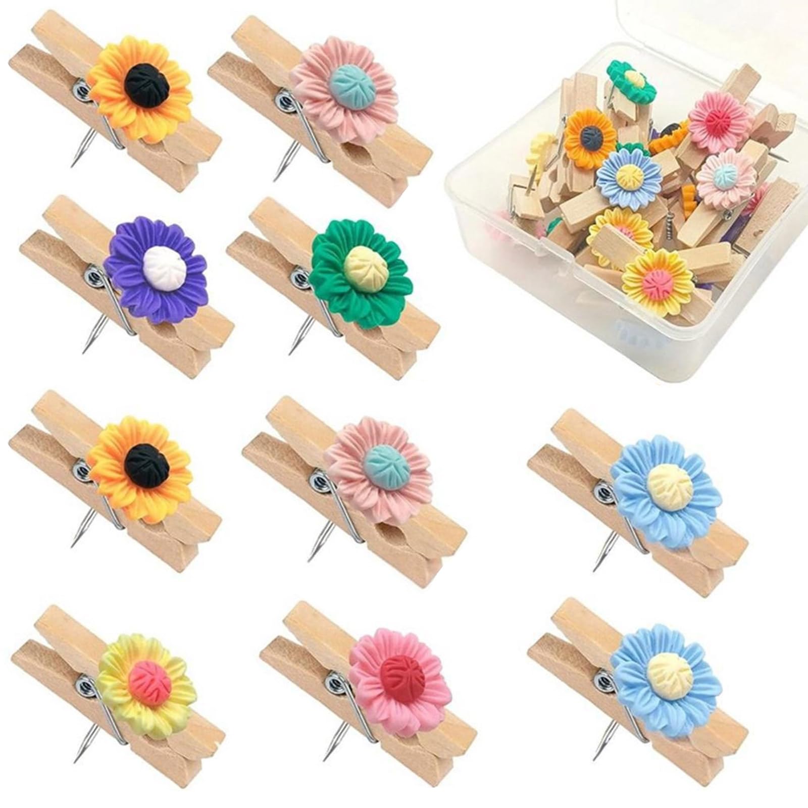Bright Floral Pattern Thumbtacks Sturdy Push Pins for Corkboards Fabric Wall Memo Organization Flower Photo Display Clips