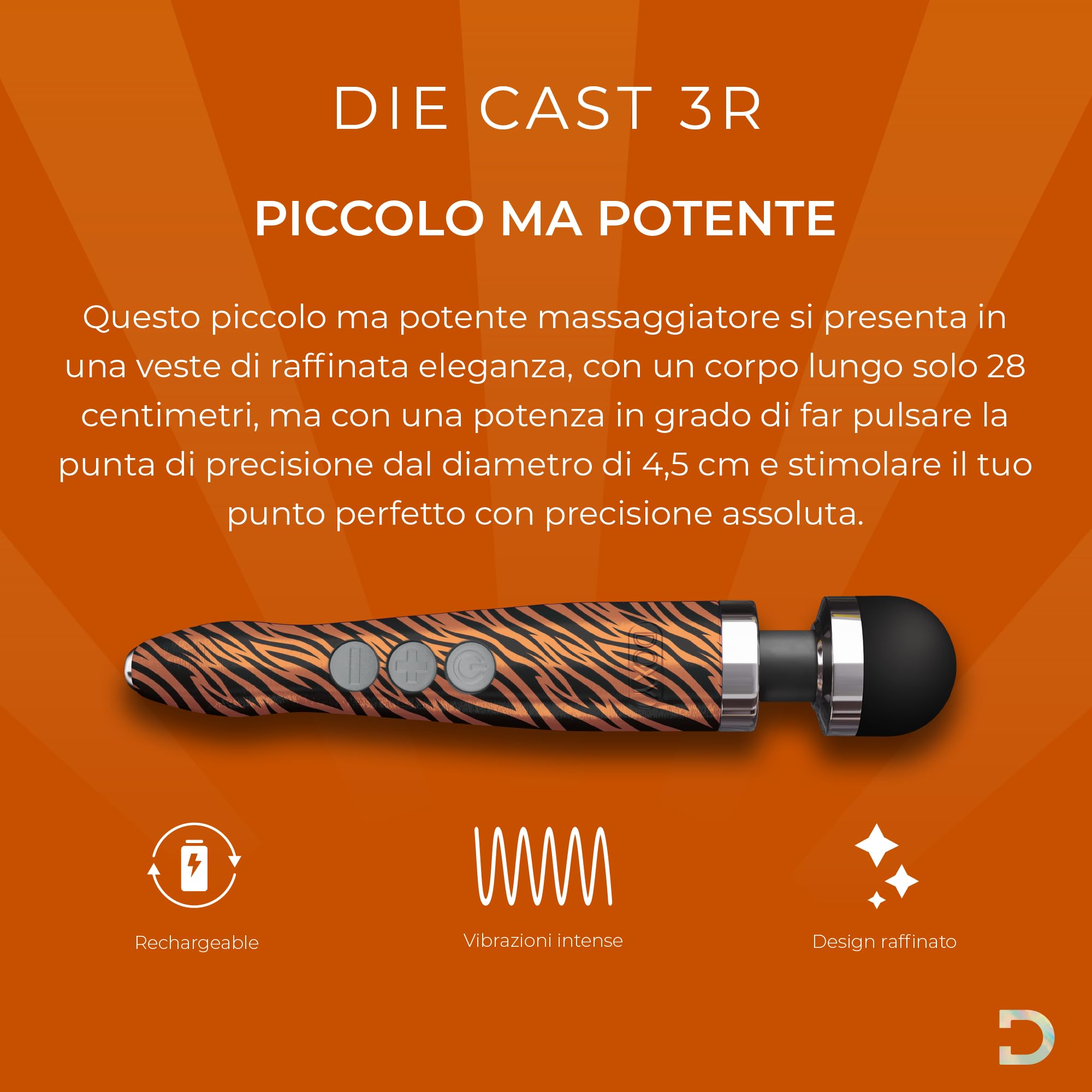 Doxy Vibrator Die Cast 3R Vibratore a Bacchetta per Donne; Vibratore da Viaggio e Massaggiatore per Donne - Tigre