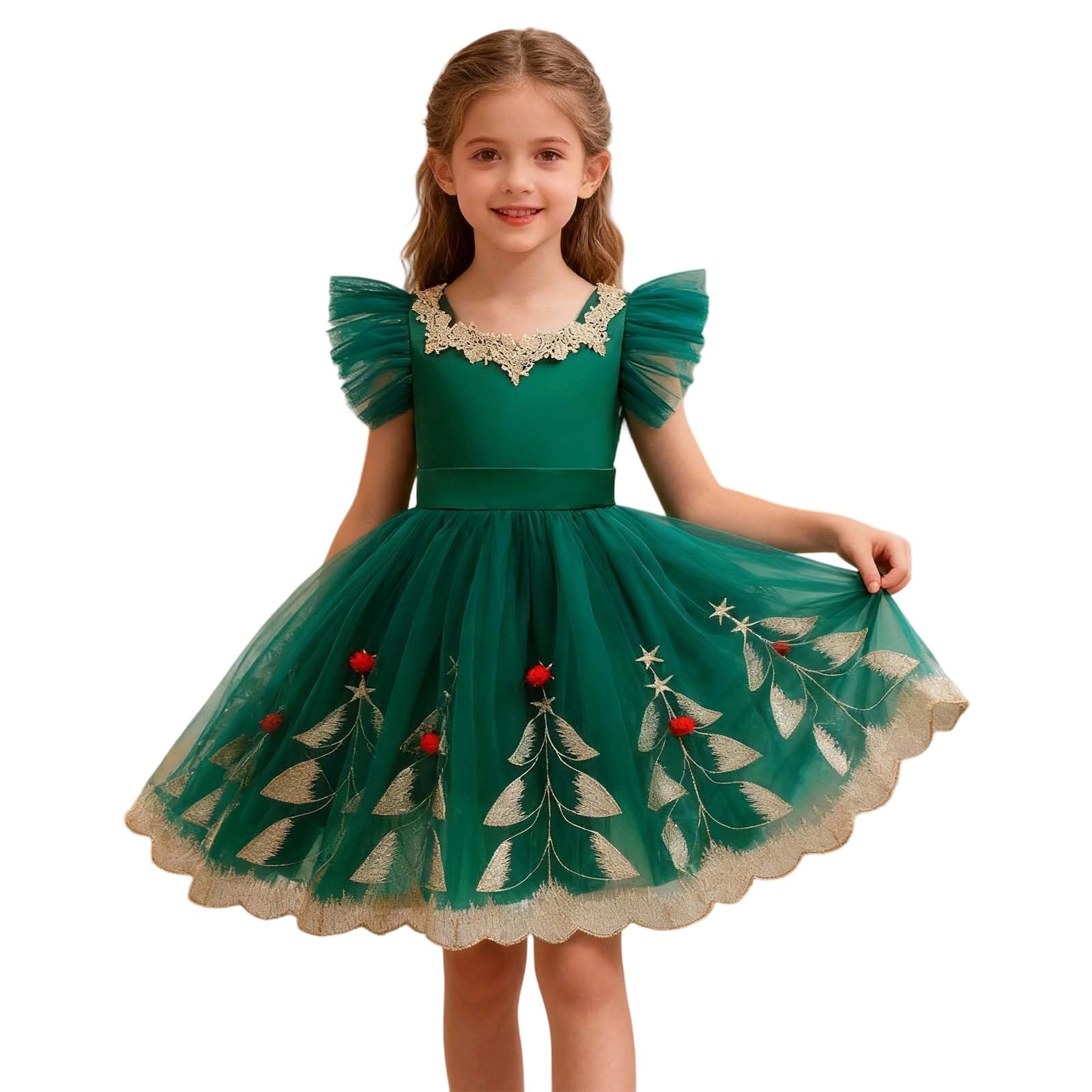 Vestito di Natale per Bambina, Elegante Abito da Festa per Ragazze,Abito da Festa per Feste,Abito da Sera Formale,Abito da Festa Verde con tutù,da Indossare per Bambini Piccoli,Bambine e Giovani