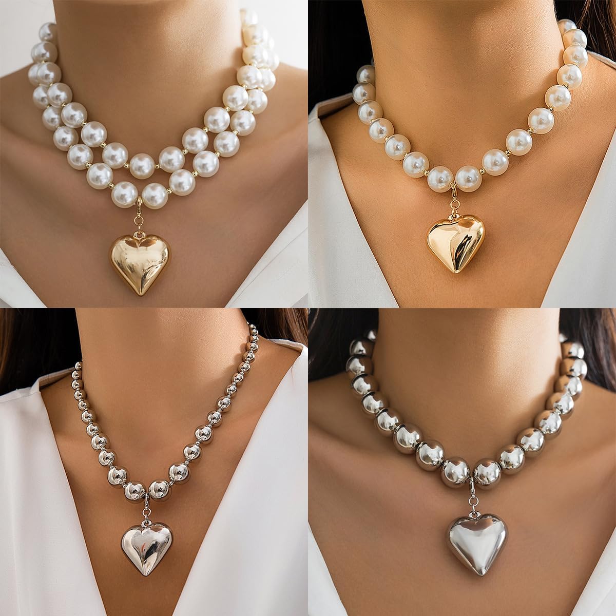 Sora Tuki Heart Chunky Necklace for Women Puffy Heart Statement Necklace Layered Necklaces Stack Chunky Jewelry Big Heart Pendant Necklaces
