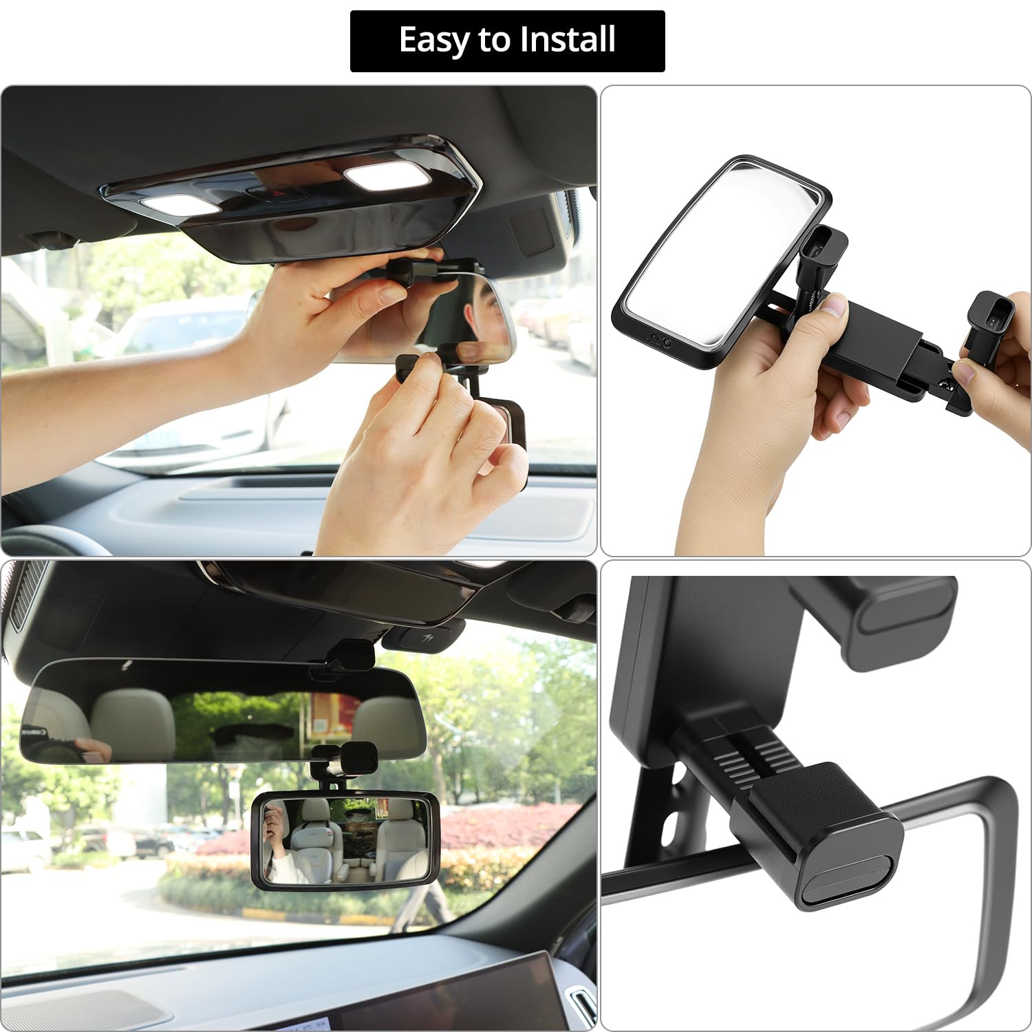 QWORK® Car Rear Mirror, Clip-On Rear View Mirror, 360° Rotatable Baby Rear View, Black, small - Image 4
