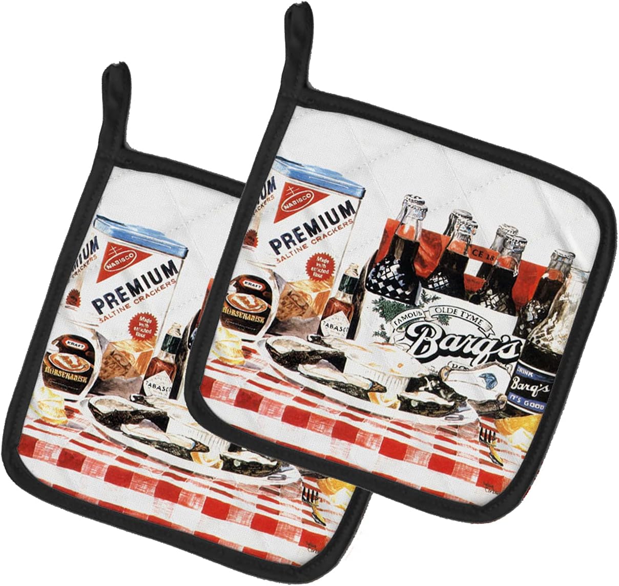 Caroline's Treasures 1004PTHD Barq's Oysters Pair of Pot Holders Kitchen Heat Resistant Pot Holders Sets Oven Hot Pads for Cooking Baking BBQ, 7 1/2 x 7 1/2