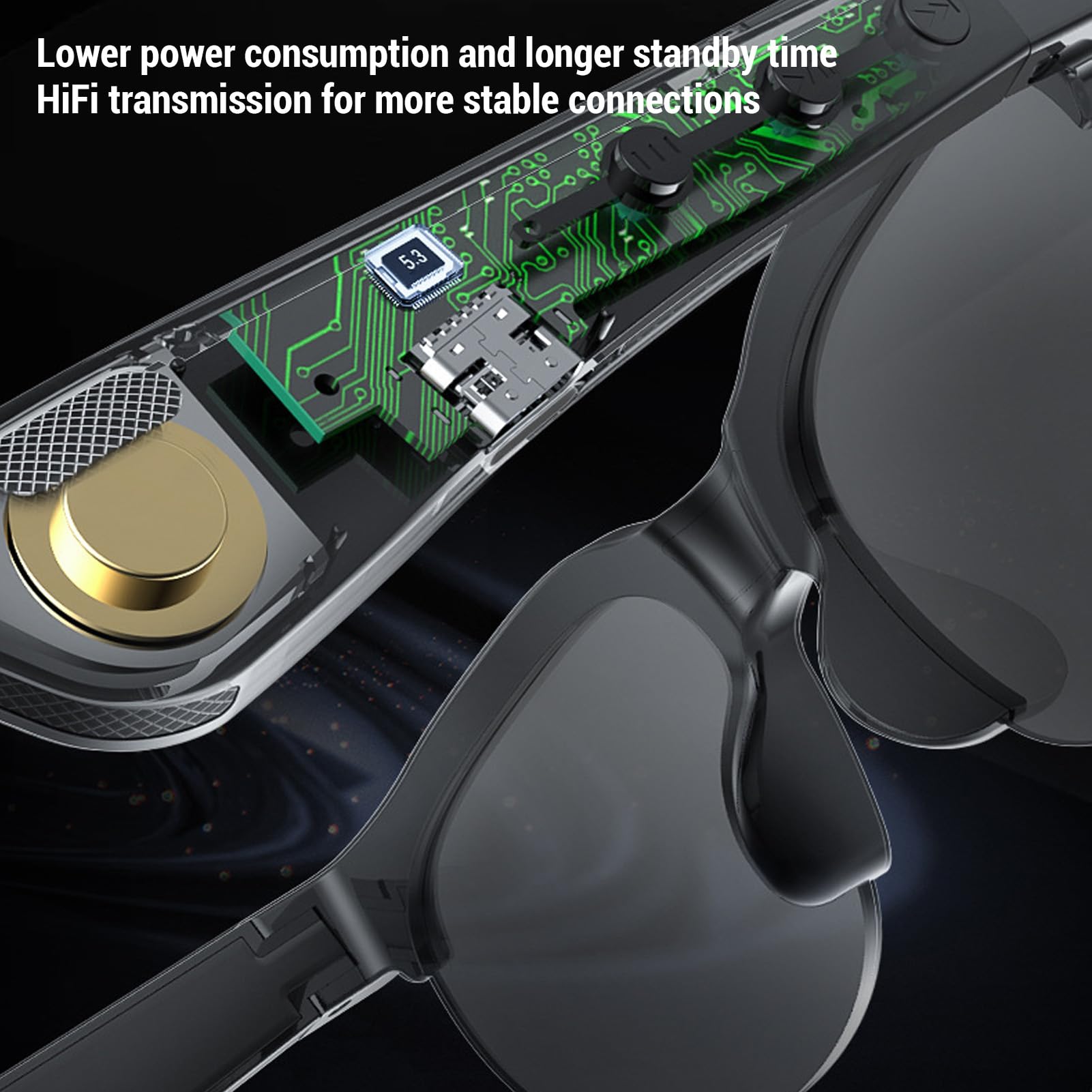 Annadue Gafas Inteligentes con Traductor de Idiomas, Gafas de Traducción Admite 140 Idiomas Incorporados en Micrófono Estándar, Gafas de Sol Bluetooth para Llamadas de Música
