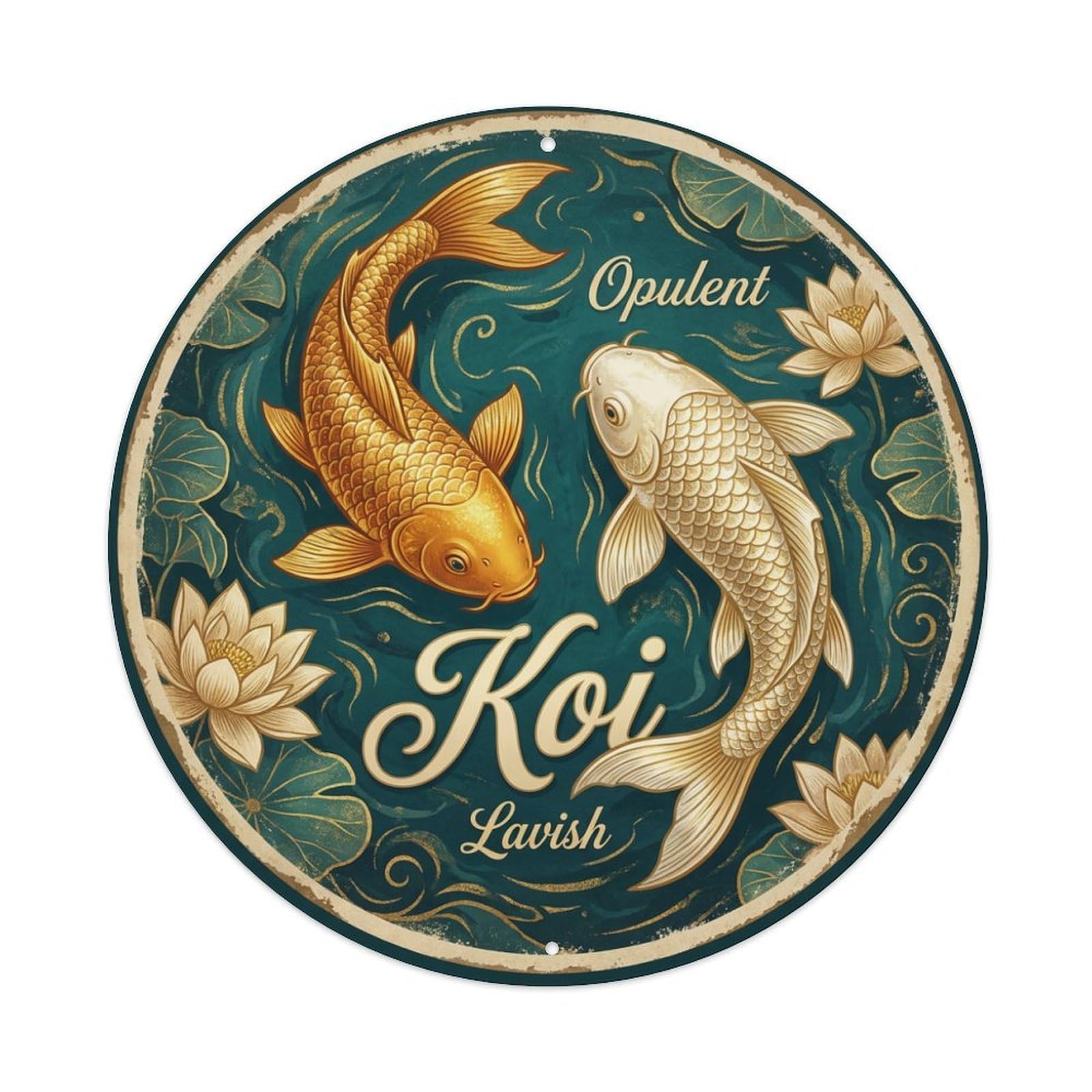 Koi Fish Opulent Lavish Luxurious Waters Rich Sumptuous Metal Tin Sign