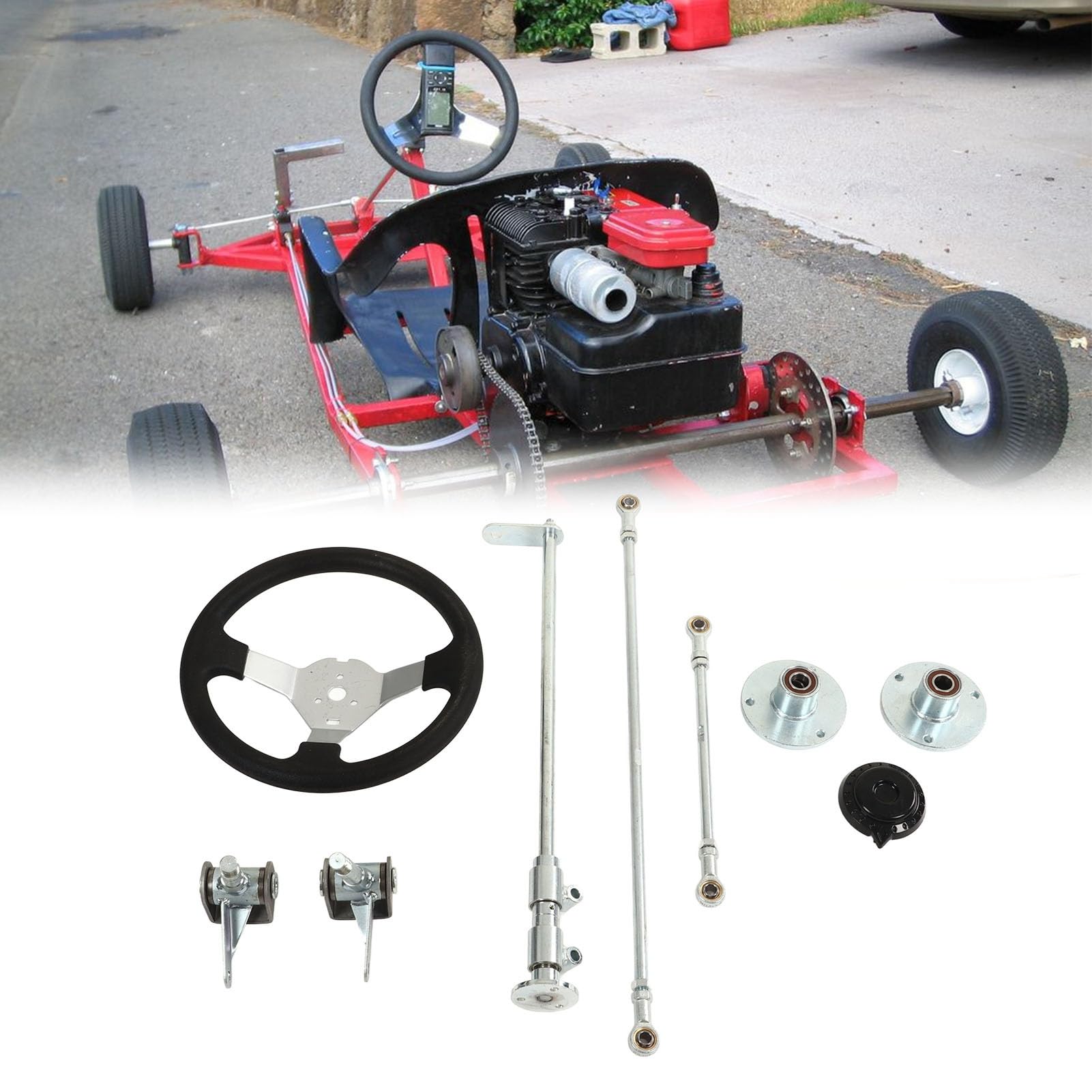 Kit de Volant Go Karts 300 Mm avec Biellette de Direction, Joint et Arbre de Crémaillère 100, 125, 140 et 150 Go Karts et Quads – Contrôle amélioré et Mise à Niveau Amateurs de Karting
