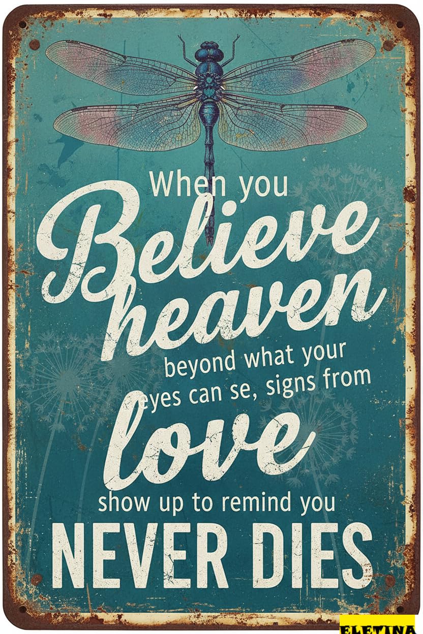Dragonfly When You Believe Inspirational Tin Sign, 8x12 Inch