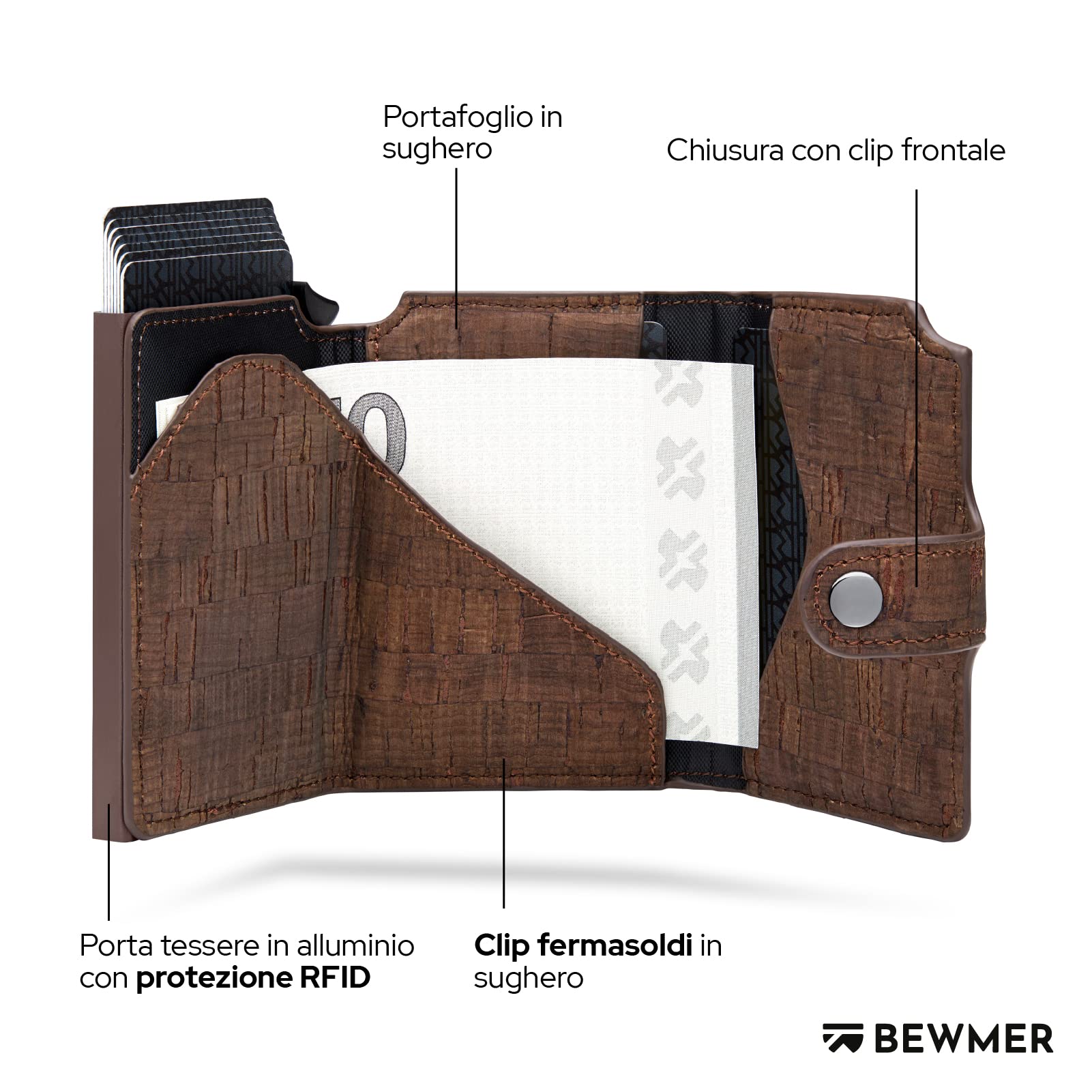BEWMER Porta Carte di Credito 2 | Portafoglio Slim da Uomo e Donna con Rfid Protection Anticlonazione | Porta Tessere e Soldi con Portamonete