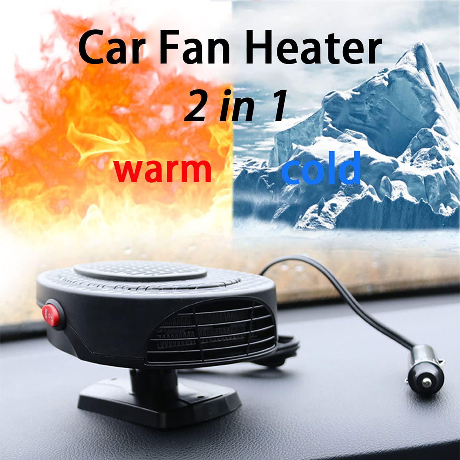 Genérico Calentador Eléctrico 12V para Coche, Ventilador Desempañador Silencioso, Descongelador de Parabrisas para Vehículos y Camiones