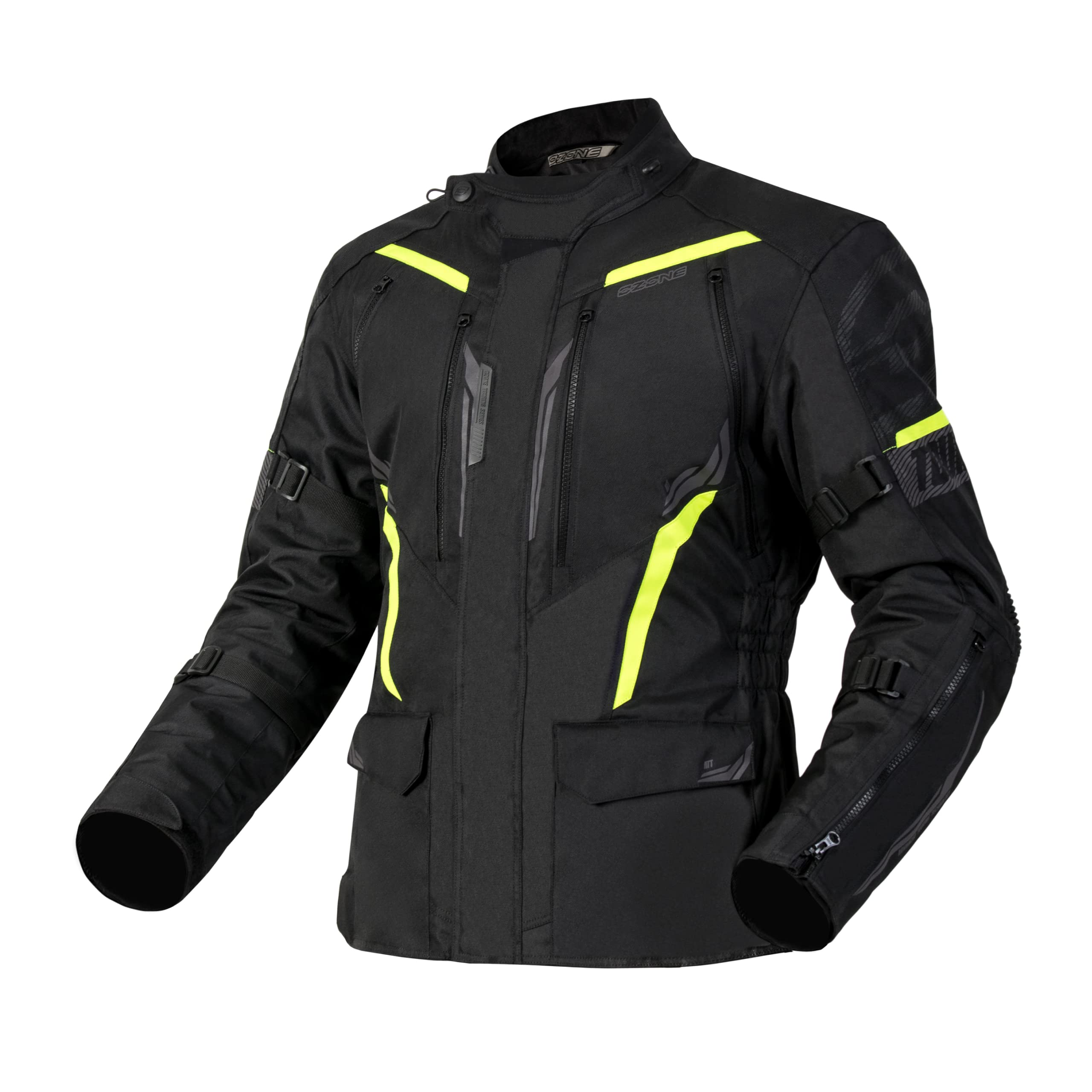 OZONE MOTO Męska kurtka motocyklowa Tour Iii, czarny/antracytowy/fluorescencyjny żółty, XXL