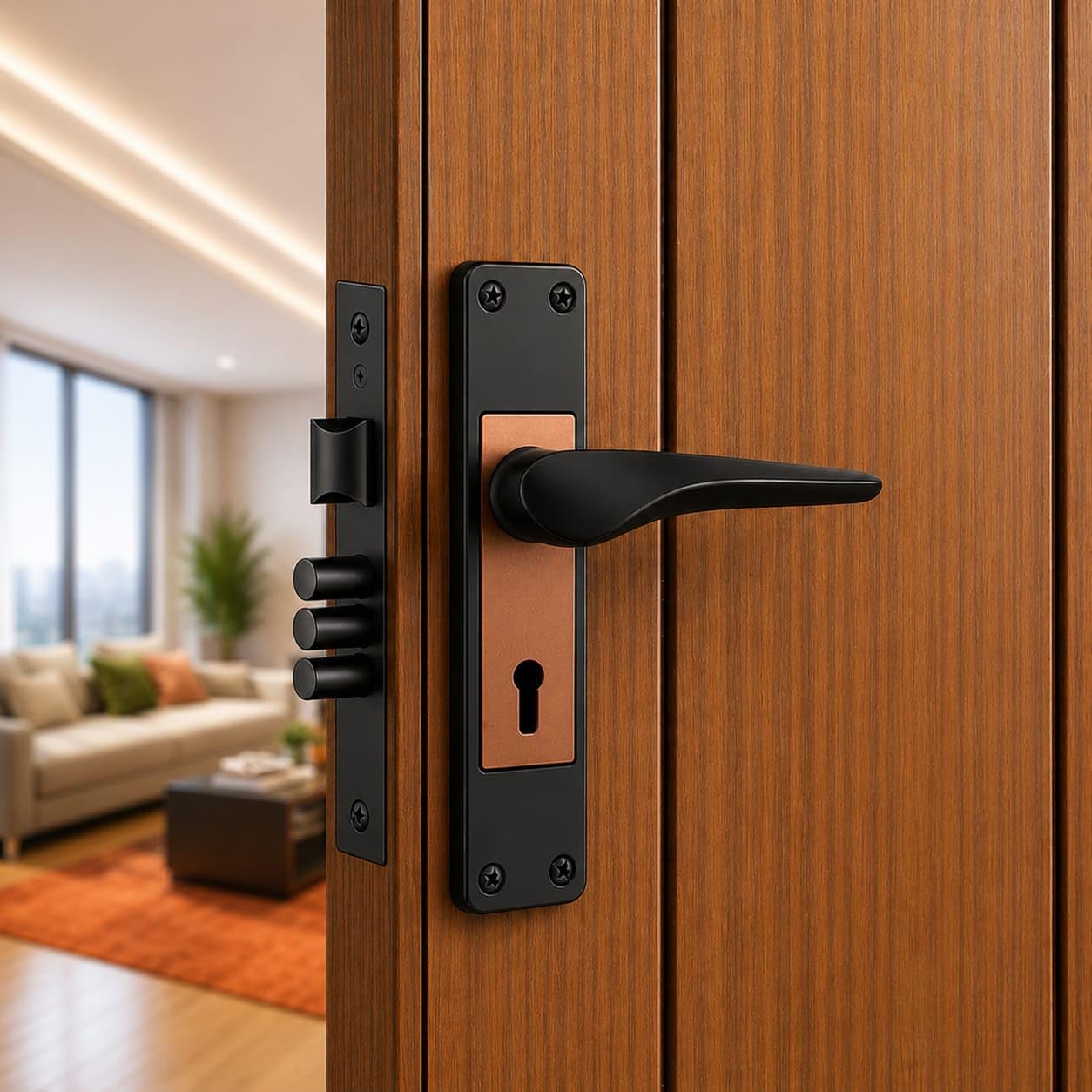 Kitchener 8 Inch Mortise Door Lock Set with Lever Handle, Brass Finish, Door Lock Hardware for Wooden Doors, Bedroom, Home, Office and Interior Door Applications - Matte Black-image-18