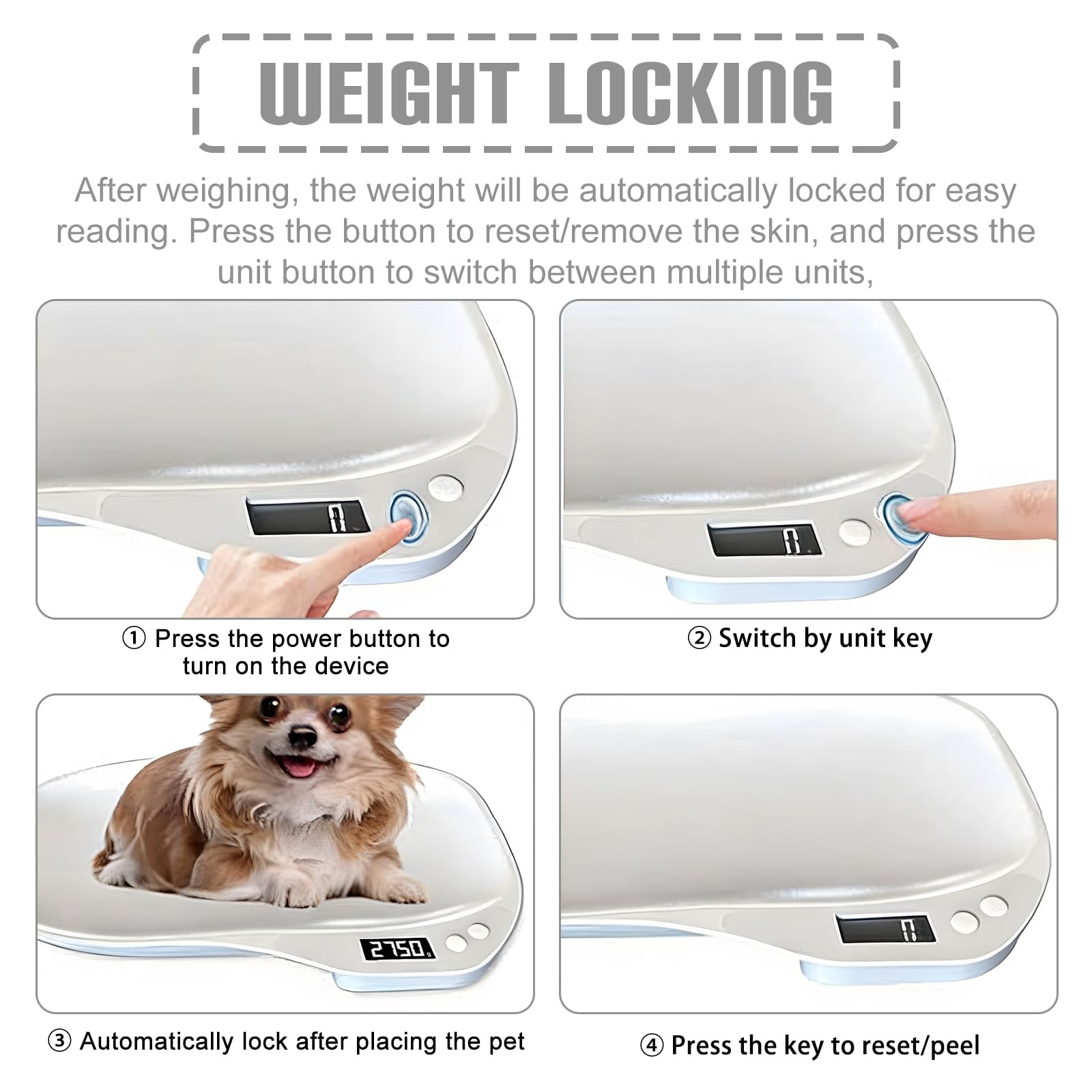 Bilancia digitale per animali domestici, 15 kg/1 g, per animali di piccola taglia, con display LCD, unità commutabile, 35,7 x 25,5 cm, piccola scala per animali domestici, per gatti, cani, cuccioli