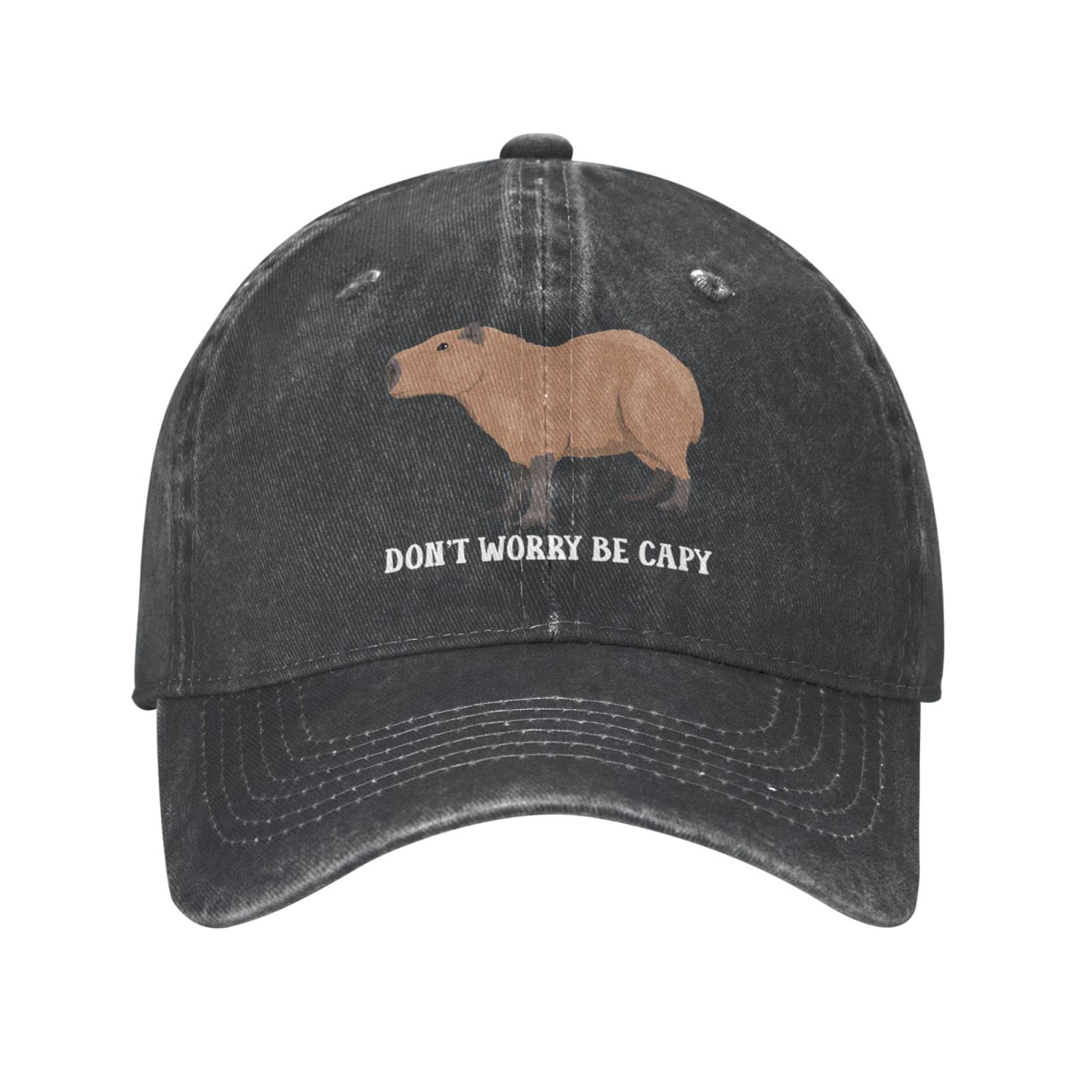 ACEPrints Funny Capybara Hat Dont Be Worry Be Capy Hat Men Baseball Hats Trendy Caps Black