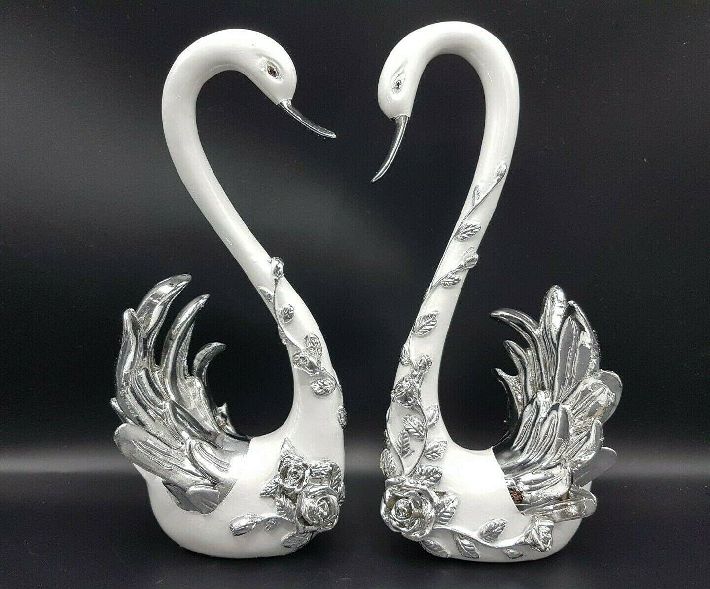 Amazing Gift Pair White and Silver Swan figurine shelf sitter, ornament romany Pair
