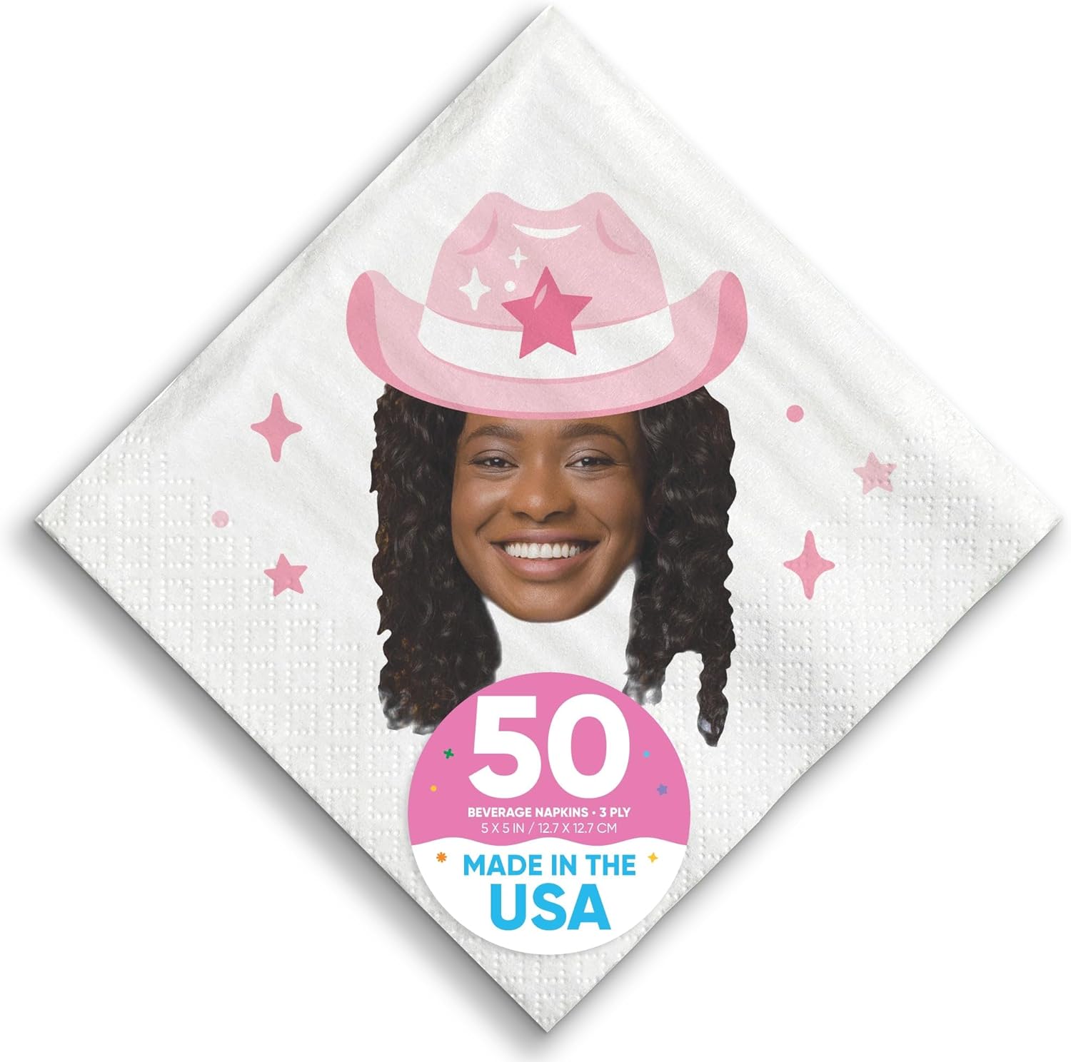 Big Dot of Happiness Custom Photo Rodeo Cowgirl Party Napkins, Personalized Pink Western Bachelorette or Birthday Decor, White 3-Ply Paper Beverage Napkins - 50 Count