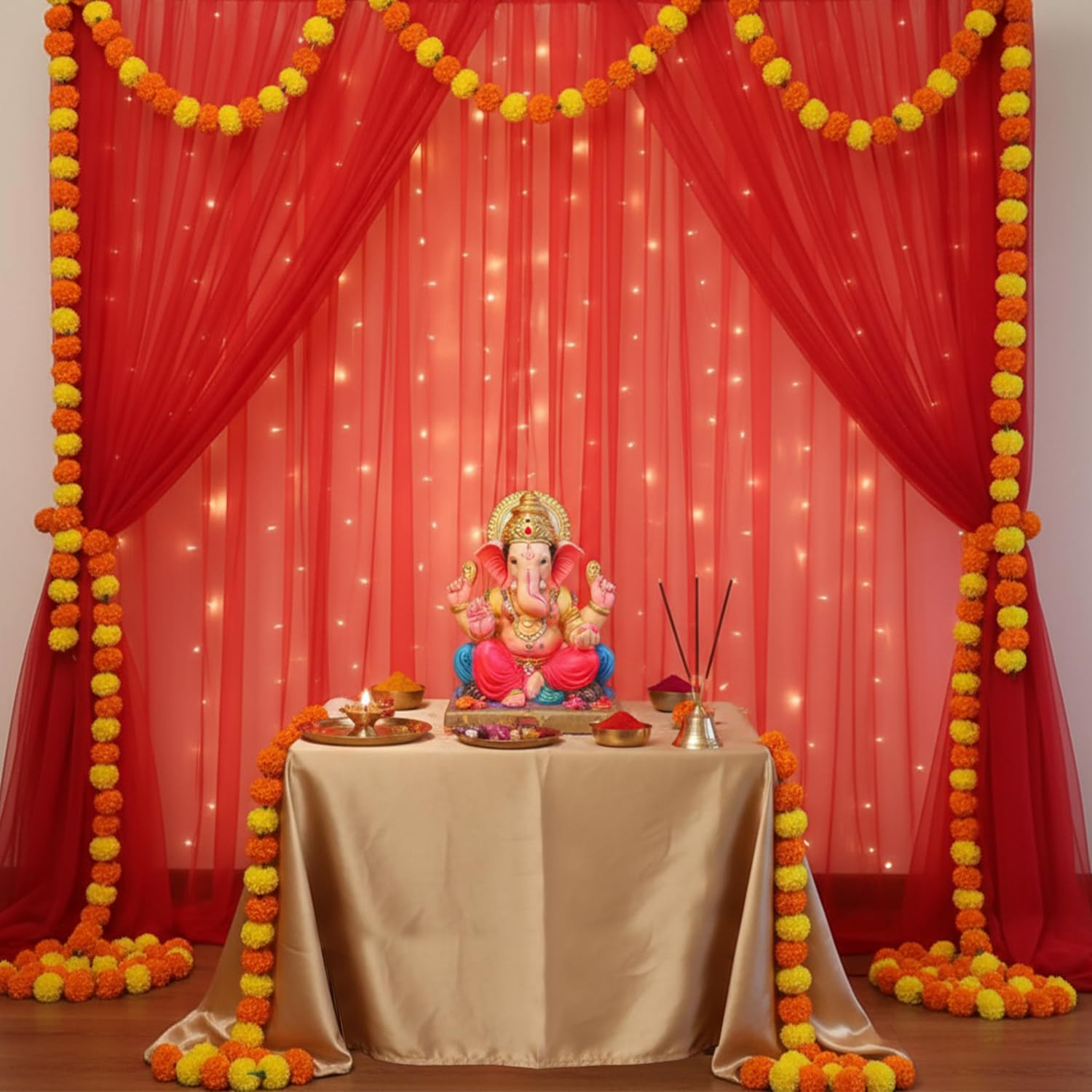 Party Propz Red Backdrop Decoration - 3Pcs, Backdrop Cloth for Decoration Pooja, Pooja Background Decorations Items, Wedding and Haldi Decorations, Red Curtain for Anniversary Decor(Satin Mix)-picture-27