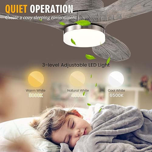 Miniatura 6 de GOFLAME Ventilador de techo de 48 pulgadas con luz LED, ventilador de techo reversible para interiores con motor de CC, 6 velocidades de viento, 3