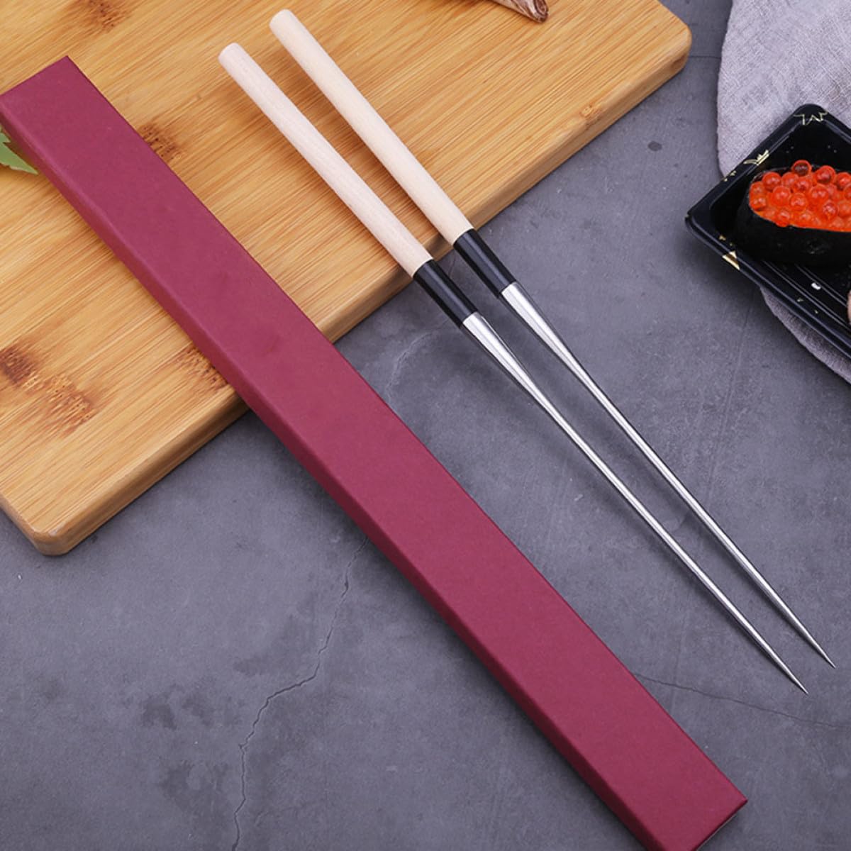 SECFOU Baguettes en Acier Inoxydable Pointe 165 Mm, Paire Réutilisable pour Sashimi et Sushis, Vaisselle Japonaise Pratique et Hygiénique Cuisine Maison