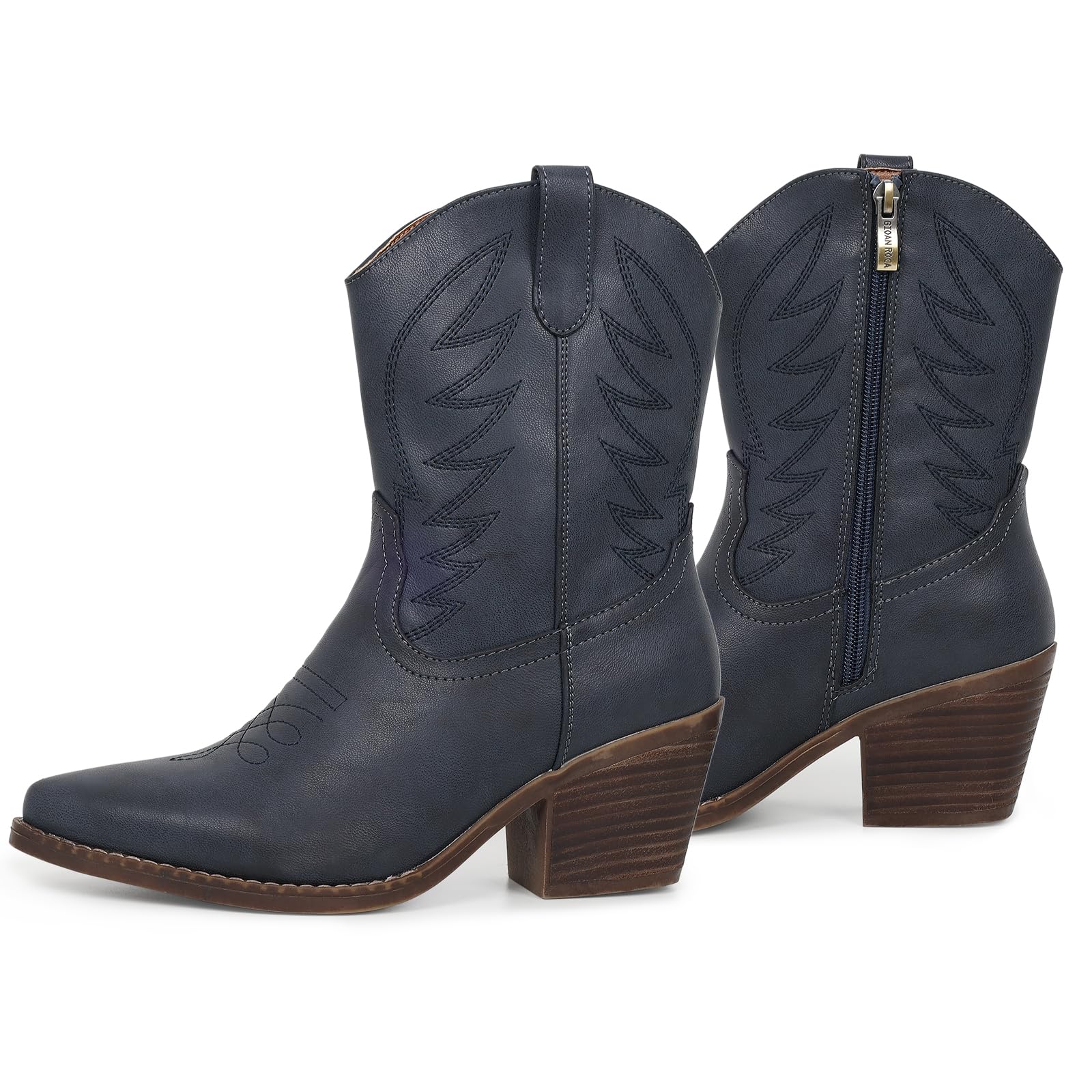 gioanroca Western Cowgirl Ankle Boot for Women with Embroidered Comfy Fashion Vintage Boot Wide Calf Horse Riding Pointed