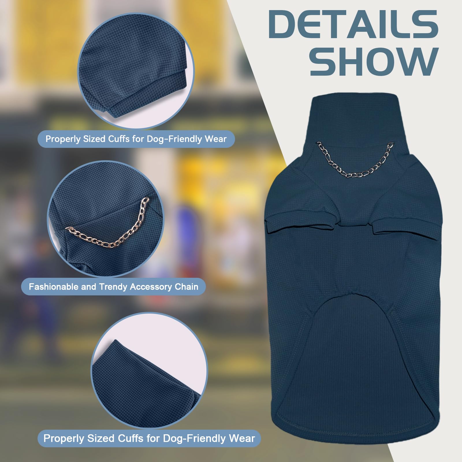 Kickred Turtleneck Dog Shirt, Cozy Dog T-Shirt Waffle Dog Clothes Warm Dog Sweatshirt Stretchy Pullover Sweater for Small Medium Large Dogs