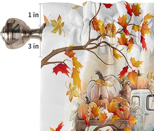 Miniatura 5 de Cortinas de cocina de Acción de Gracias de 45 pulgadas de largo, cortinas de ventana con bolsillo para cortinero de calabaza, camión, ramas de