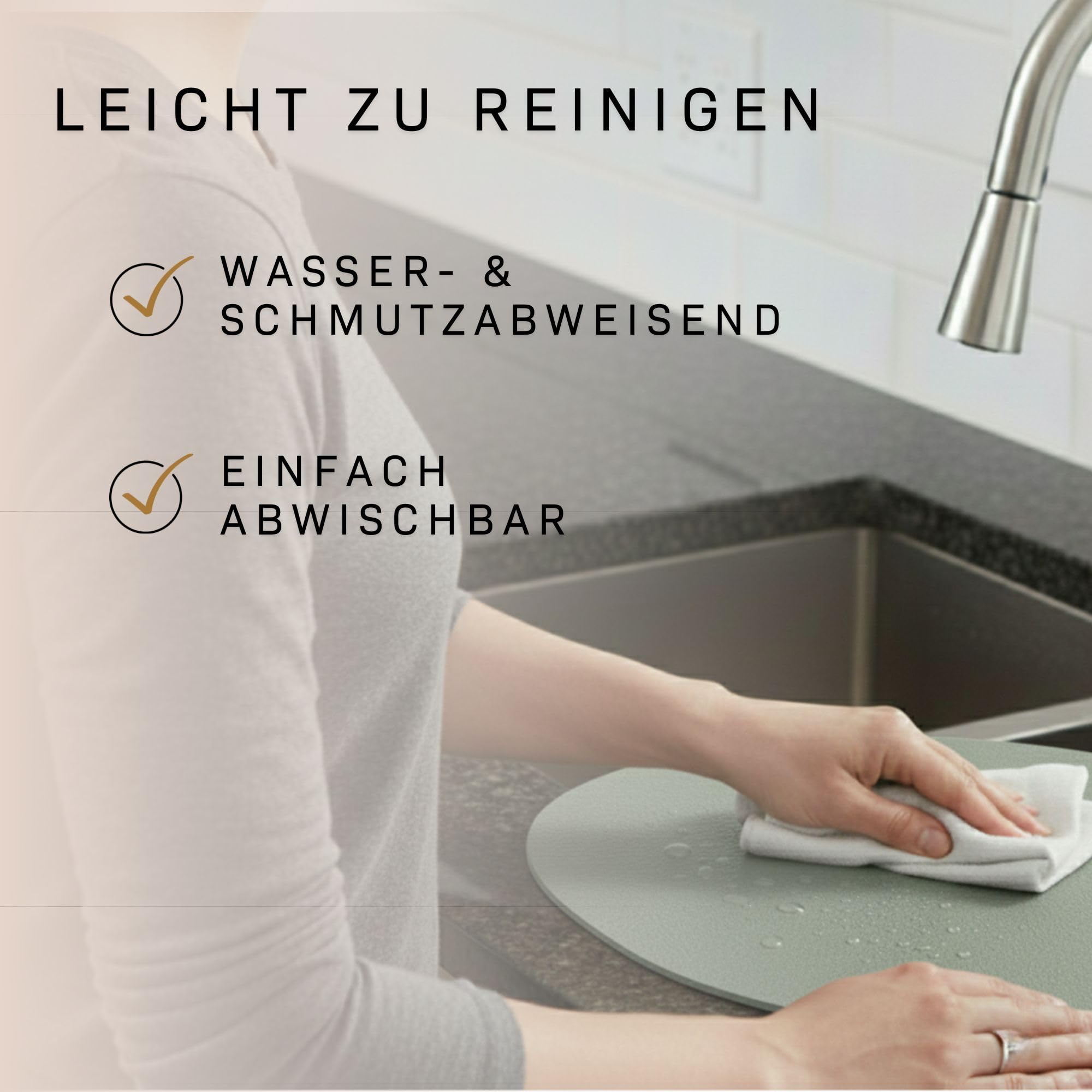 Platzset Kunstleder oval, Wendbares Tischset abwaschbar, Modernes Platzdeckchen, Tischunterlage Nierenform (Salbei/Beige, 6 Stück Platzsets)