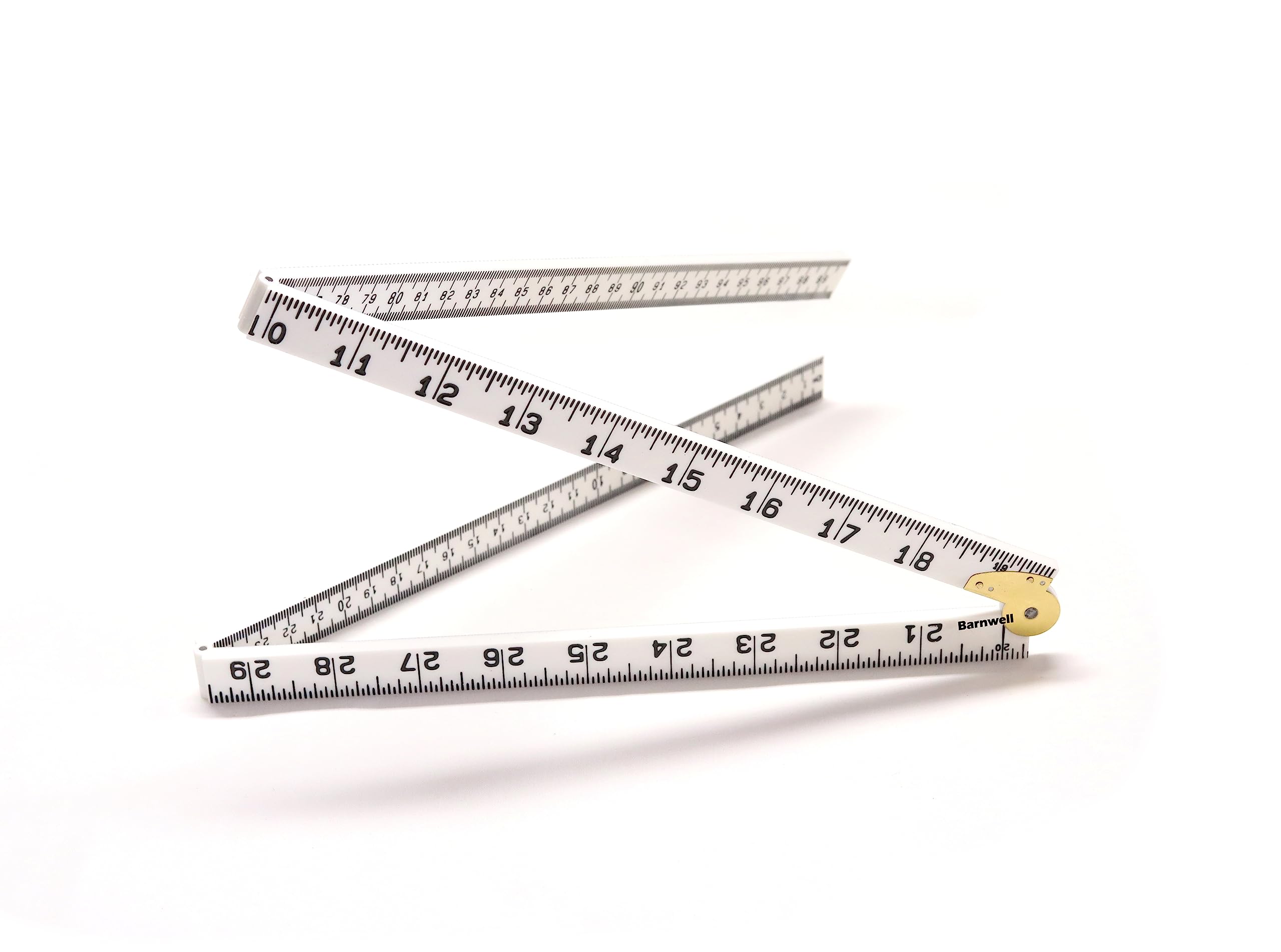 Barnwell White 1M 39" Plastic Folding Rule Ruler Metric And Imperial Brass Hinge