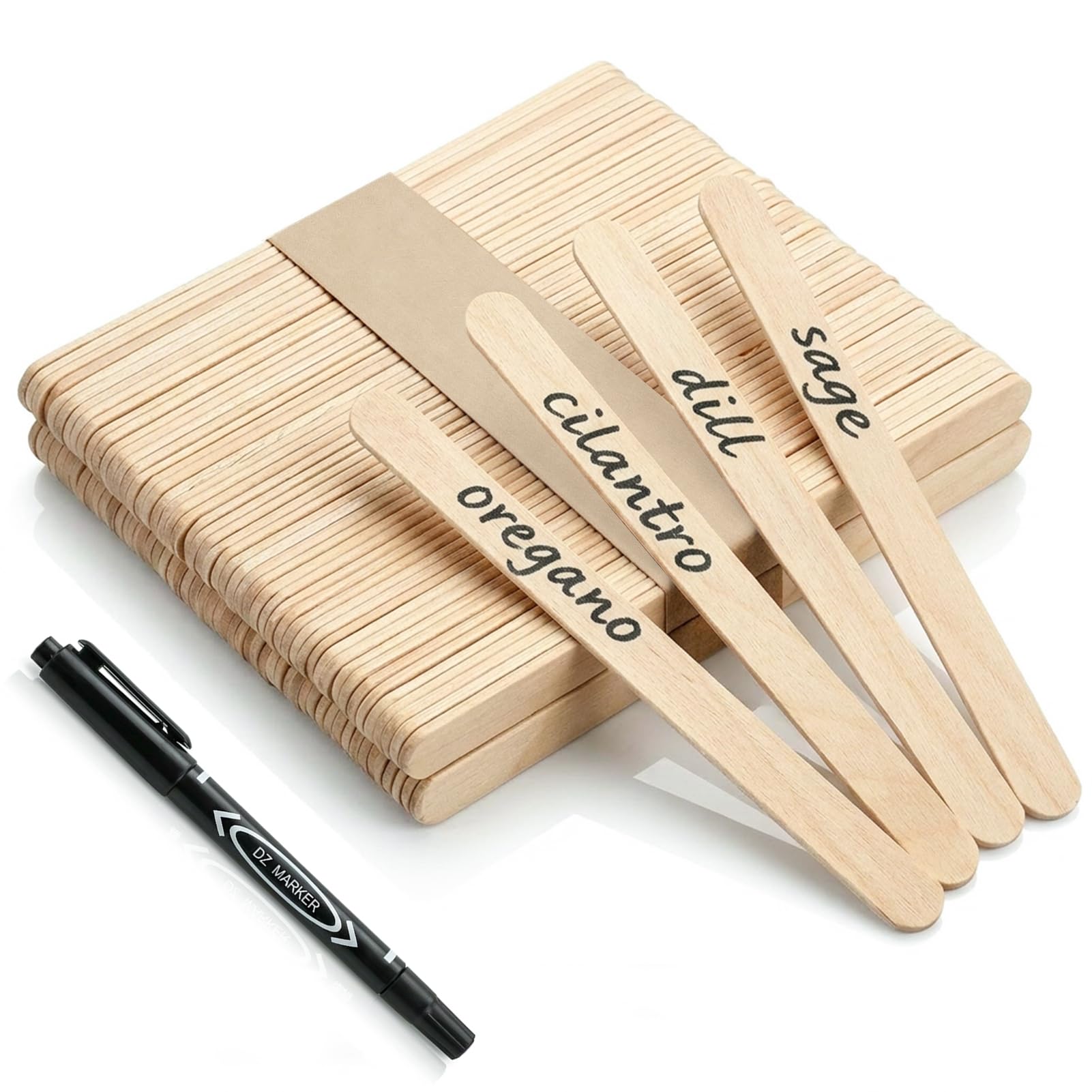 100Pcs Wooden Plant Labels with Pen, 15x1.8cm Large Size Natural Wood Garden Labels for Outdoor Plants, Durable Seed Labels for Flower Pots, Seedlings, Vegetables & Herb Plant Labels