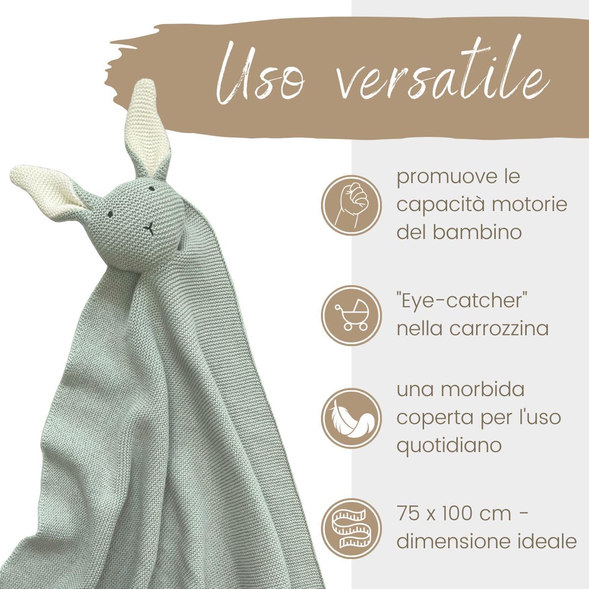Dikos® coperta & doudou 2 in 1 con coniglietto coccolone (verde menta) – dolce regalo nascita per neonato o neonata – in morbido cotone biologico (GOTS & OEKO-TEX) – ideale come primo peluche per bebè