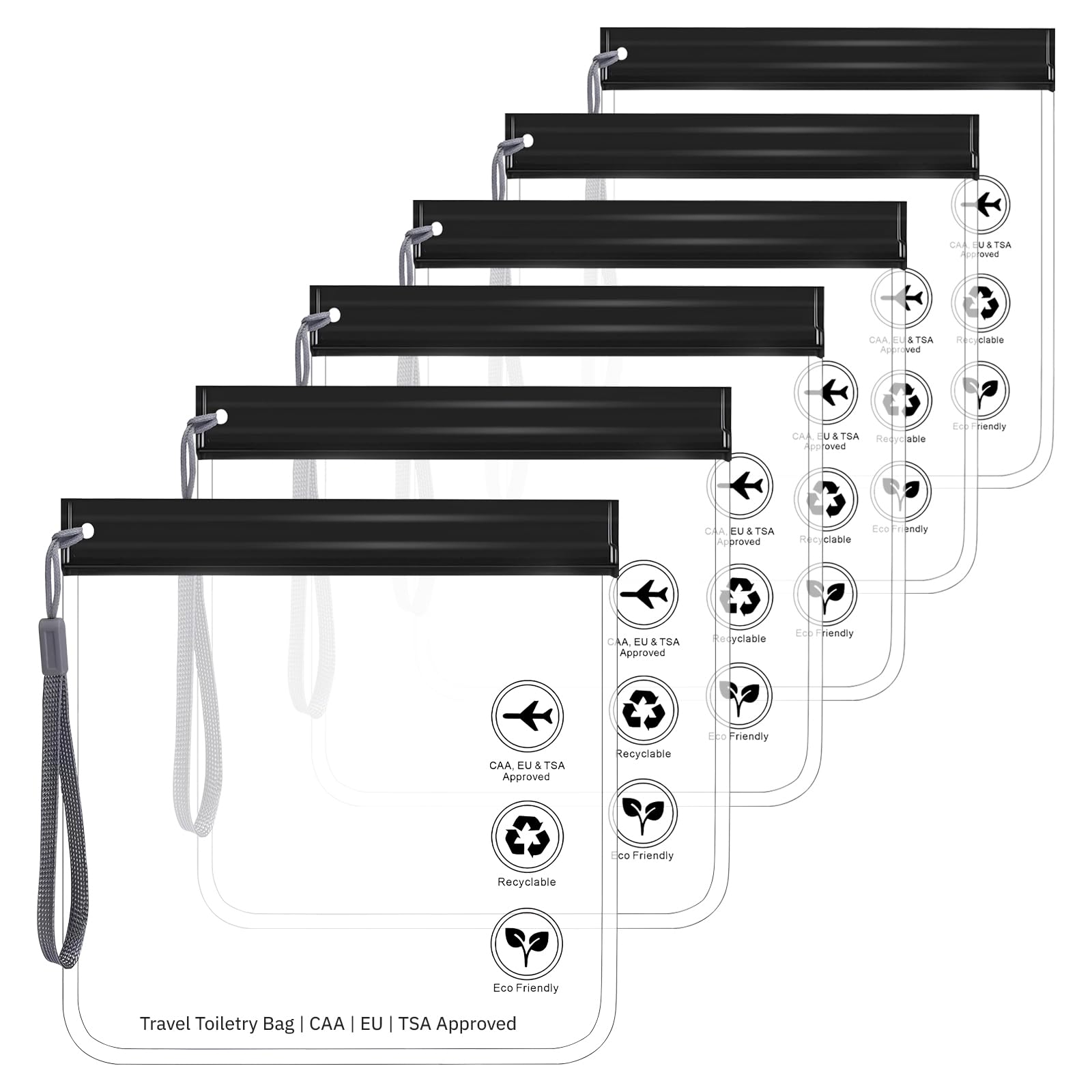 Zip Beutel Flugzeug Flüssigkeiten Beutel 6 Packen 20x20 cm, TSA Zugelassener 1 Liter Flugzeug Handgepäck, Reise Urlaub Must Have, Wasserdichter und Auslaufsicher mit Griff, Flugreise Zubehör