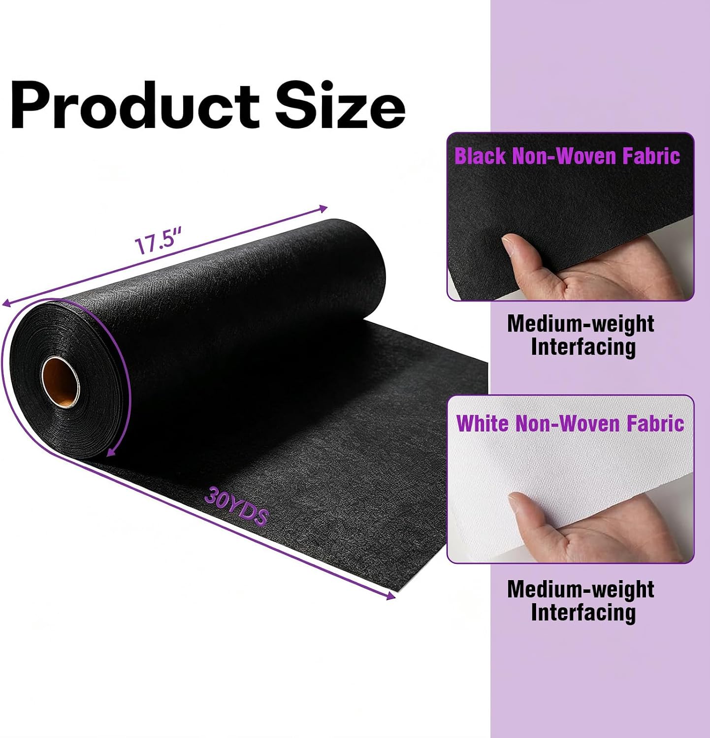 Black Medium Weight Iron-On Non-Woven Fusible Interfacing 17.5" x 30yd
