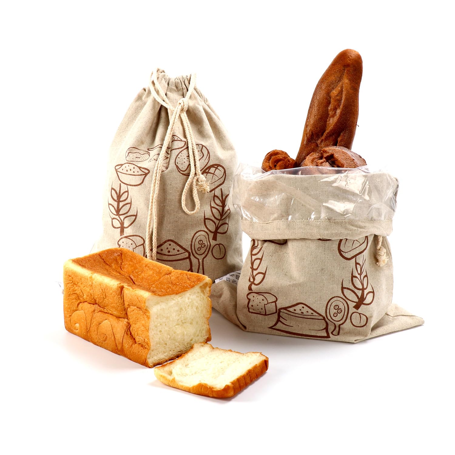 Linen Bread Bags - 2 x Reusable Eco Food Storage Bags (12 x 16 inch)