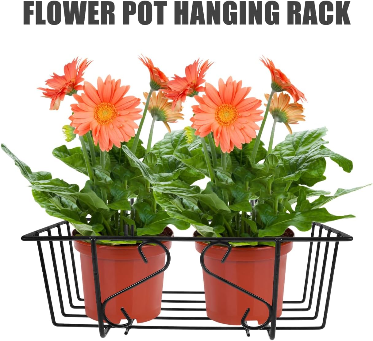Cabilock 2Pcs Balcony Hanging Railing Planter Basket Flower Pot Holder Plant Iron Racks Fence Metal Potted Stand Mounted Rectangular Plant Baskets Shelf for Fence