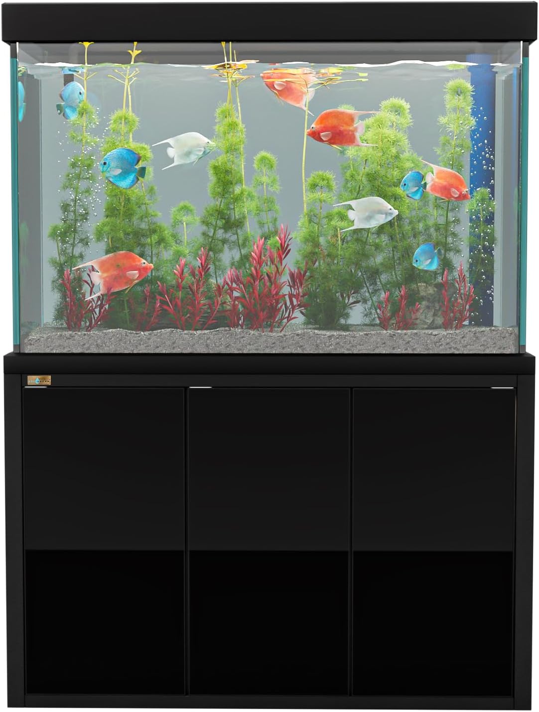 Aqua Dream 135 Gallon Aquarium Fish Tank with Upright Fishtank Stand Water Pump Freshwater Filter LED Bundle and Straight Corners Clear Glass - All Black