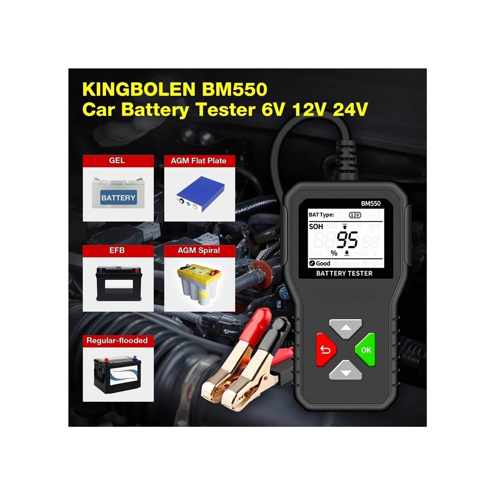 Probador de batería de Coche BM550, 6 V, 12 V y 24 V, analizador de batería automático, 100-2000 CCA, Forma de Onda de batería, herienta for batería de Coche