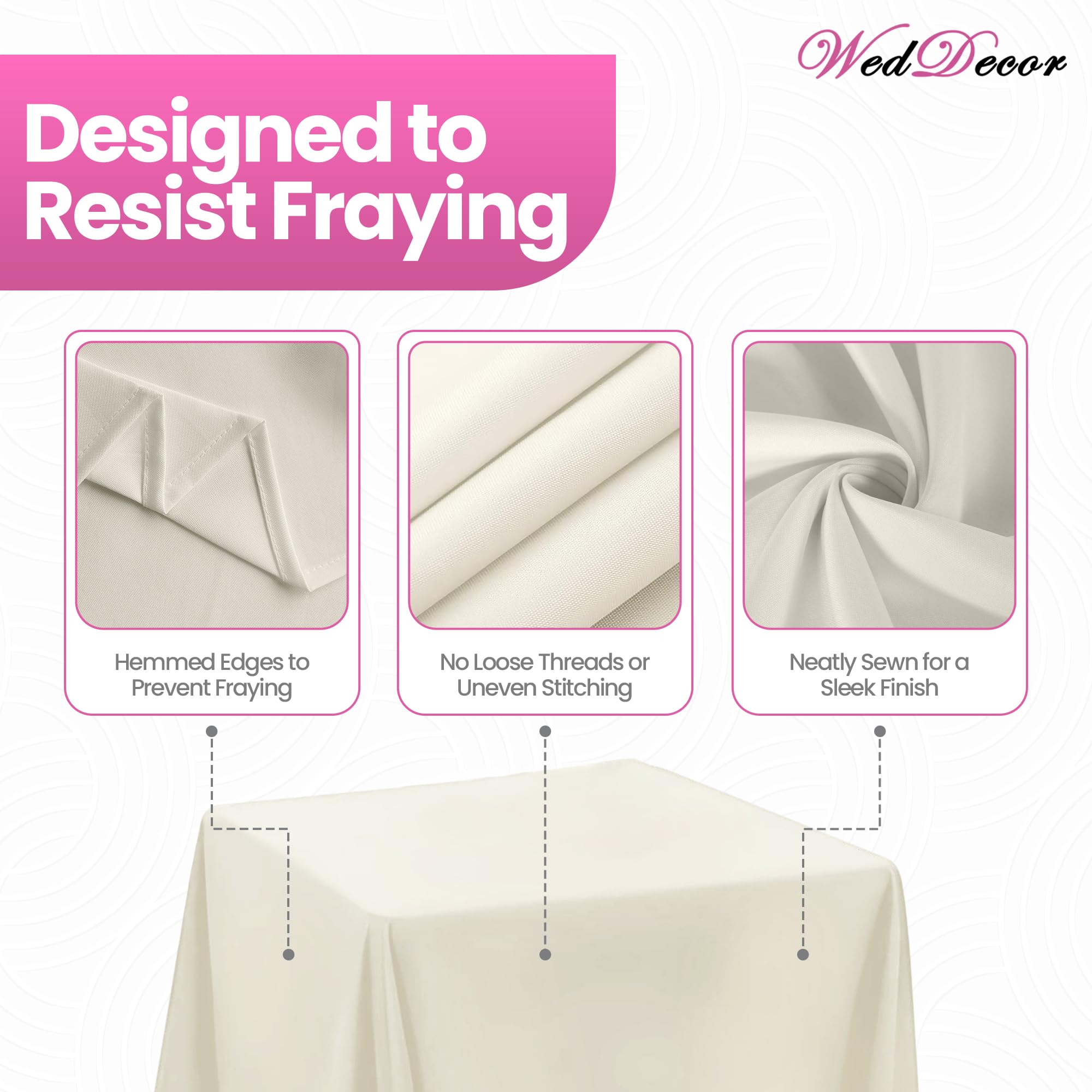 Weddeor weddecor – 90 x 90 cm Cuadrado Blanco Mantel de algodón de poliéster para Boda, Fiesta de cumpleaños Muestra Eventos Banquetes y restaurantes, Tela, 54" X 54"- Ivory, 10