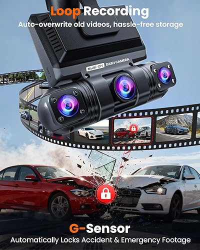Miniatura 6 de ENLIK Cámara de salpicadero delantera y trasera 360 Dashcam de 4 canales, cámara de coche para vehículos, QHD 2K+1080P*3 con tarjeta de 128GB, 5G