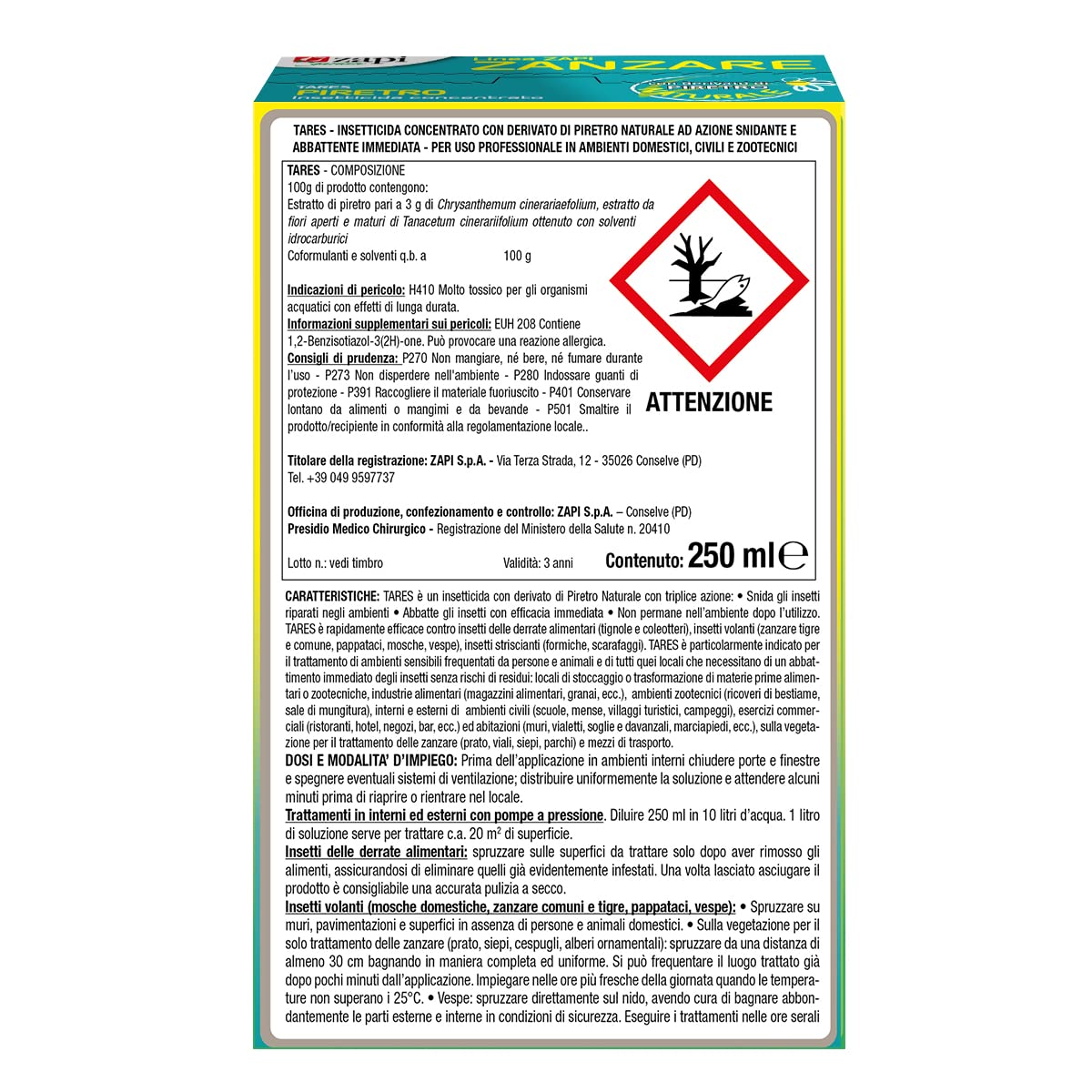 Zapi Garden | Insetticida Concentrato PIRETRO Azione Abbattente per Zanzare in Ambienti Domestici e Sensibili, Ideale contro Mosche, Formiche e Scarafaggi, 250ml