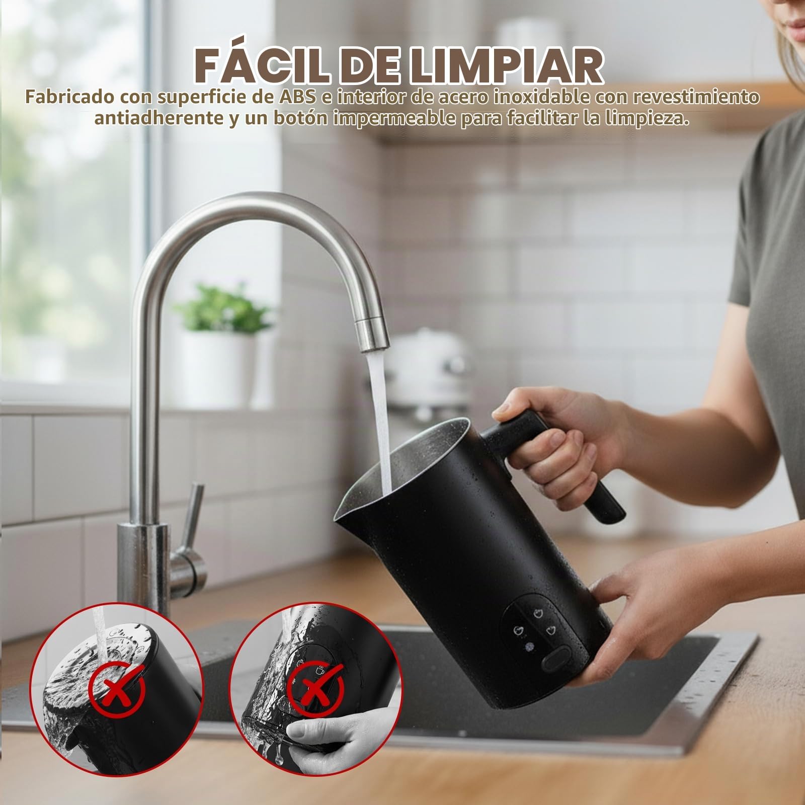 Espumador De Leche Eléctrico Con 4 Funciones: Espumador Automático Para Leche Caliente Y Fría, Apagado Automático, Acero Inoxidable, Ideal Para Matcha (Negro)