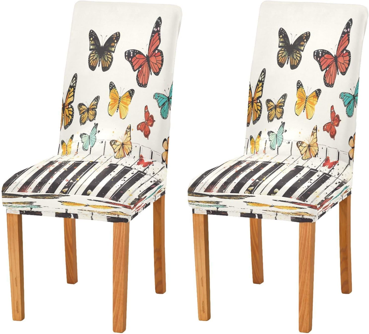 ALAZA Piano Keys Colorful Butterflies Stretch Removable Washable Short Dining Chair Protector Cover Seat Slipcover for Restaurant Hotel Banquet Wedding Party