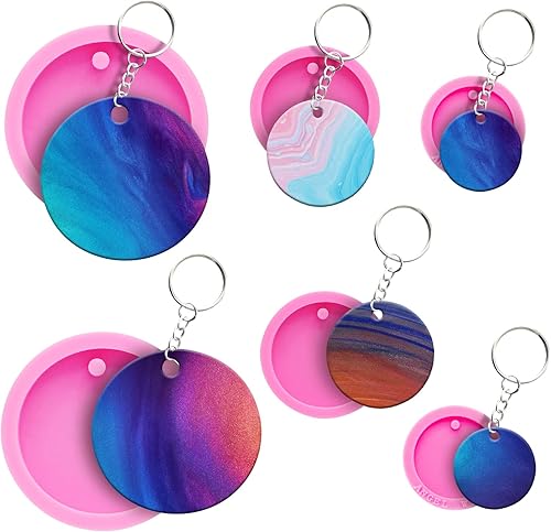 Miniatura 8 de Kit de 66 moldes de resina epoxi – 6 moldes de silicona de forma redonda para resina, moldes de fundición epoxi, llaveros y anillo de salto para