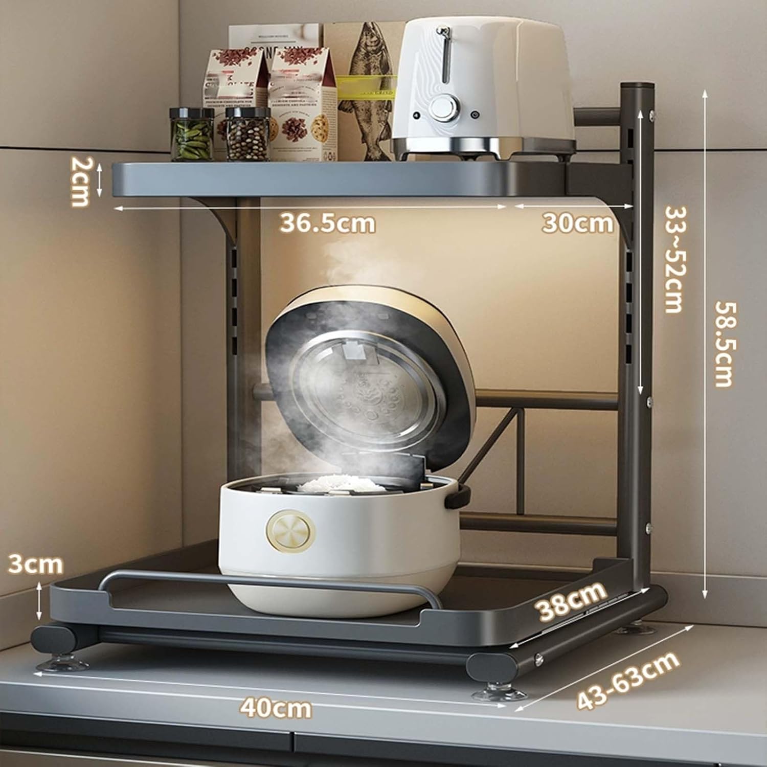 Adjustable 2-Tier Microwave nizer with Sliding Tray, Height Adjustable Kitchen Storage Rack, Countertop nizer for Home, Restaurant, Office Use