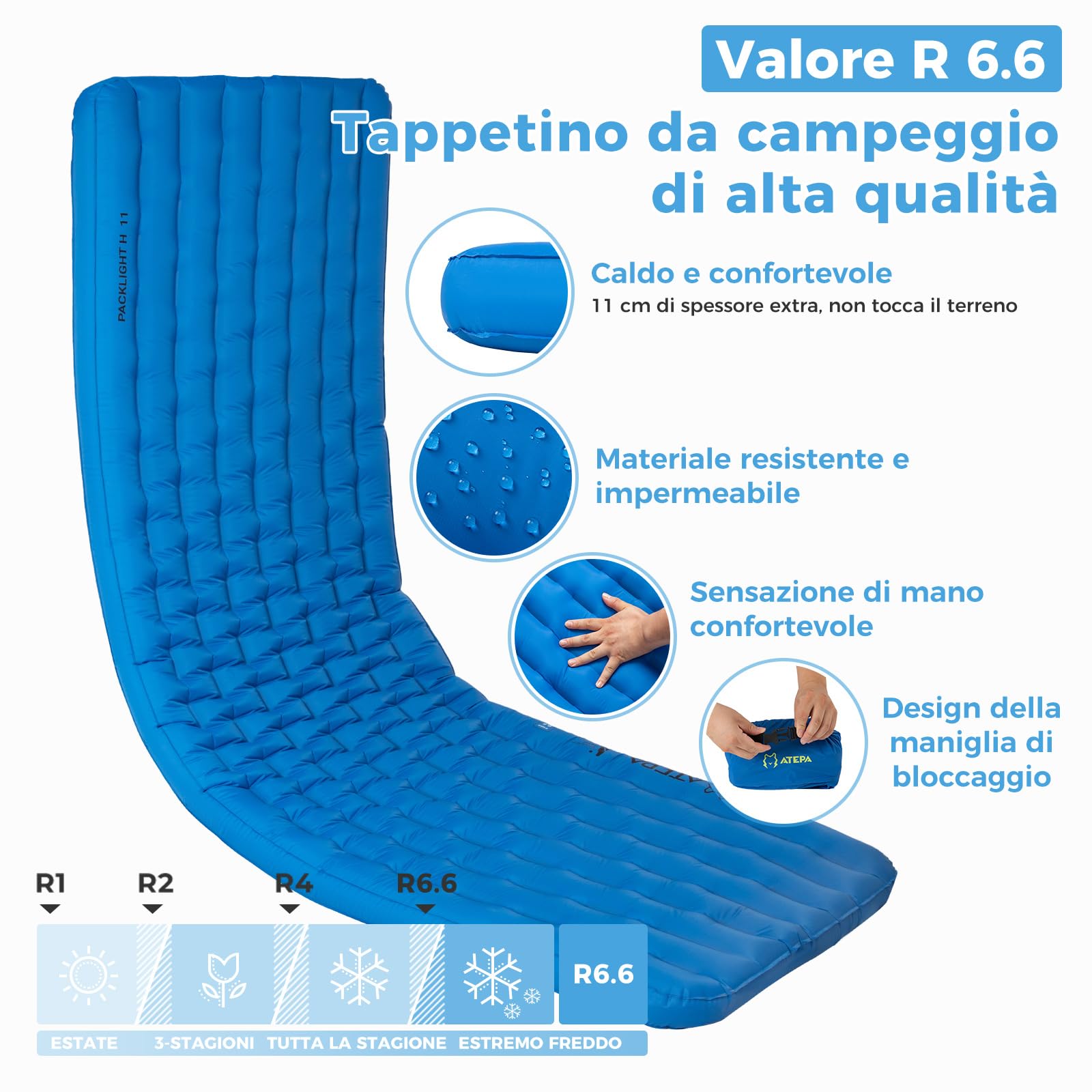 ATEPA Ultraleggero Gonfiabile Materassino da Campeggio Singolo Spessore 11 cm Materassino gonfiabile Compatto Materassino da Campeggio 20D Nylon Impermeabile per Escursionismo Backpacking