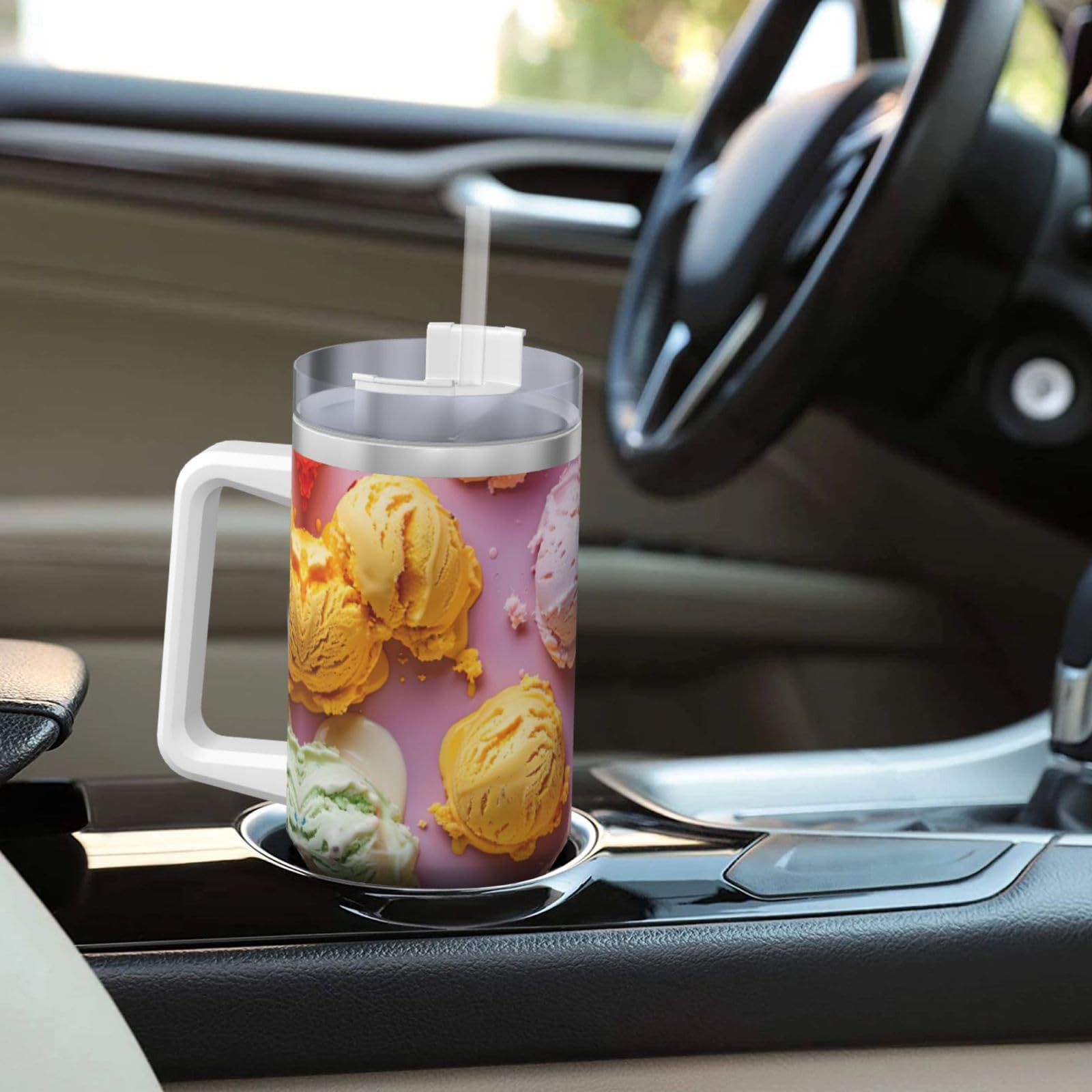 Eisbecher mit Griff, Reisebecher, Trinkhalm, Edelstahl, für Wasser, Eistee, Kaffee, Geschenk