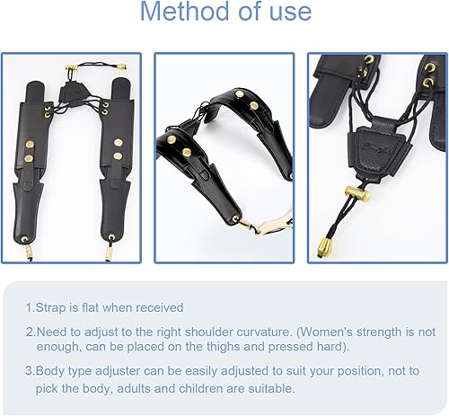 Miniatura 3 de Correa de saxofón de cuero para niños, correa de saxofón con correa ajustable y gatillo de metal chapado en oro para saxofón alto y clarinete