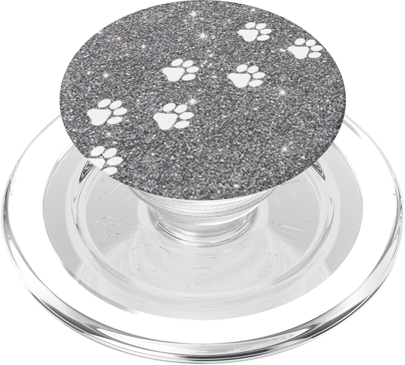 Silver, Paw Print Tracks, Dog Cat Mom, White Cute PopSockets PopGrip for MagSafe