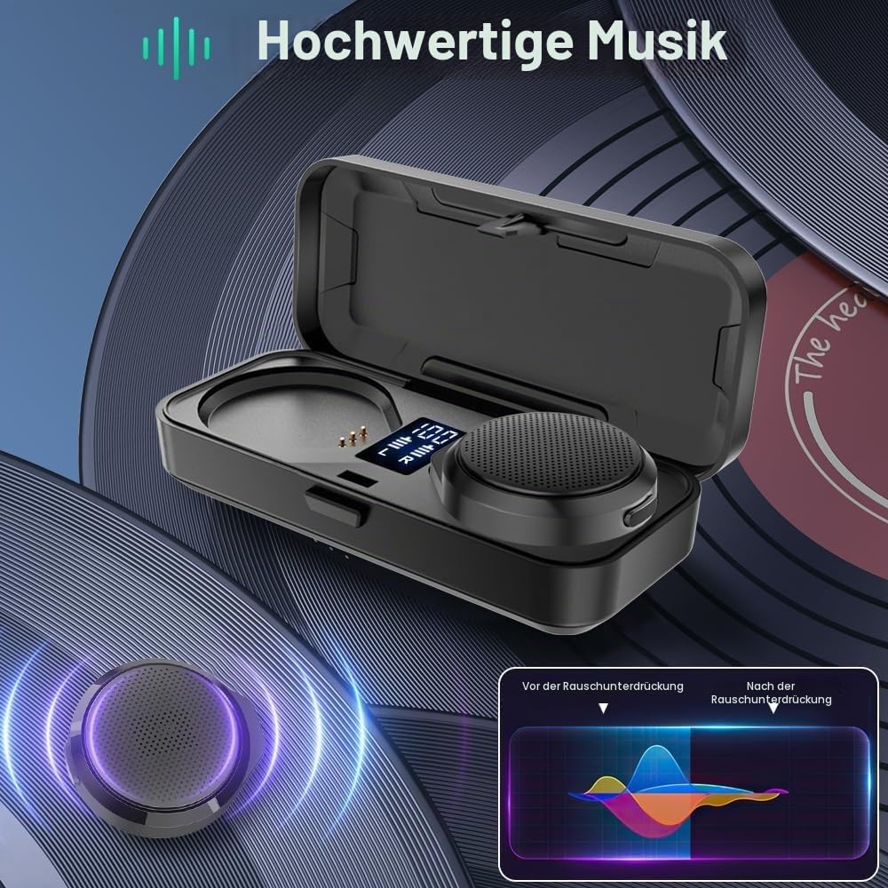 OBEST Motorradhelm Bluetooth Headset, TWS Kabellose Kopfhörer mit Ladeetui, Bluetooth 5.3 & ANC Aktive Geräuschunterdrückung, 1900 mAh Akku, Lange Betriebszeit, Einfache Montage mit Klettverschlu